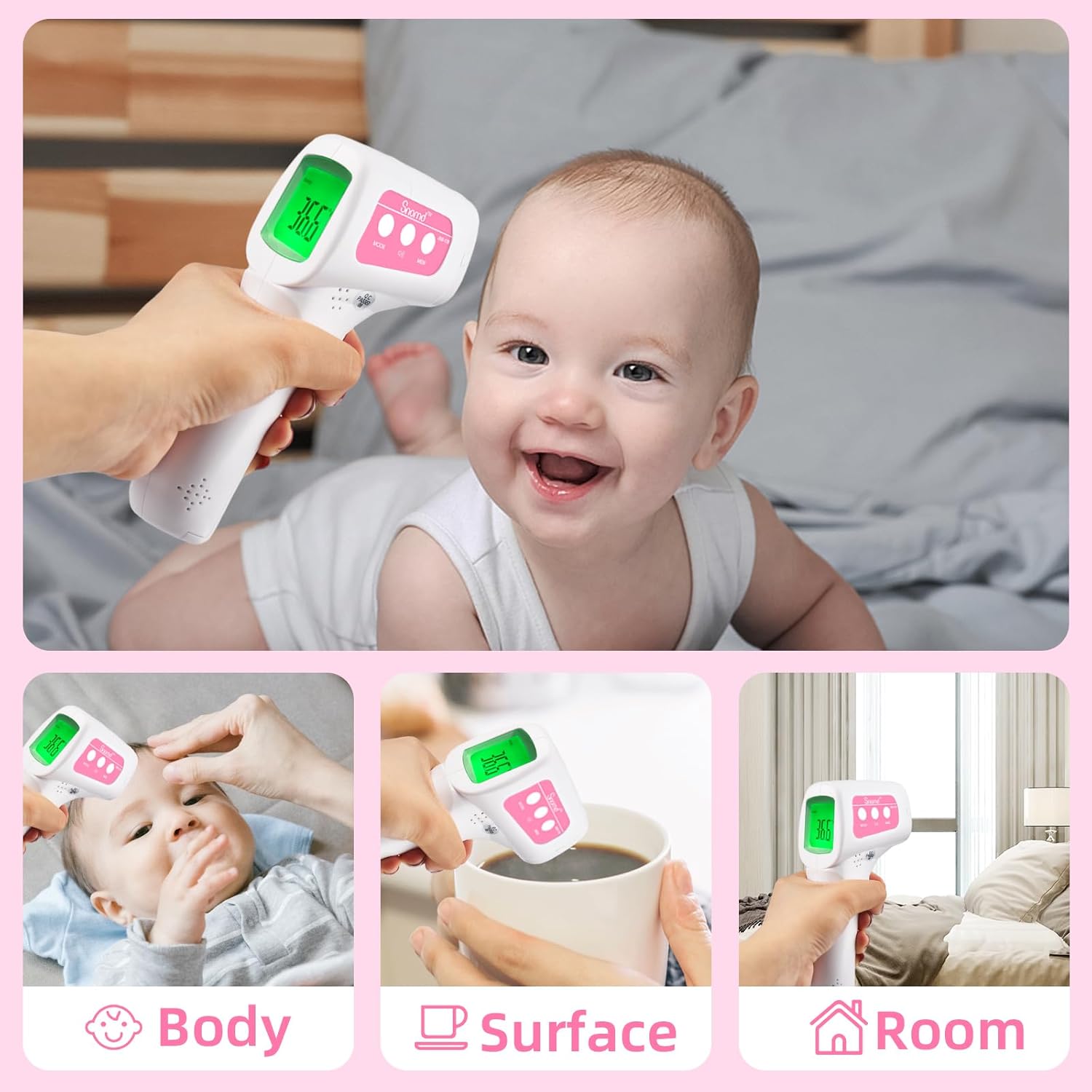 Snomd Fieberthermometer, kontaktloses Infrarot-Stirnthermometer für Babys und Erwachsene, digitales Thermometer mit sofortiger Ablesung, Fieberalarm – Bild 3