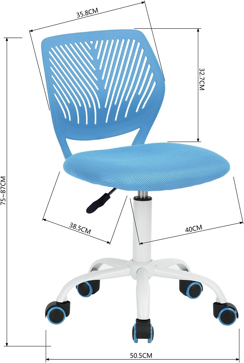 FurnitureR 2 x höhenverstellbare Drehstühle, ergonomischer Schreibtischstuhl für Kinder/Jugendliche, drehbarer Bürostuhl mit Rollen für Heimbüro und Kinderzimmer – Bild 3