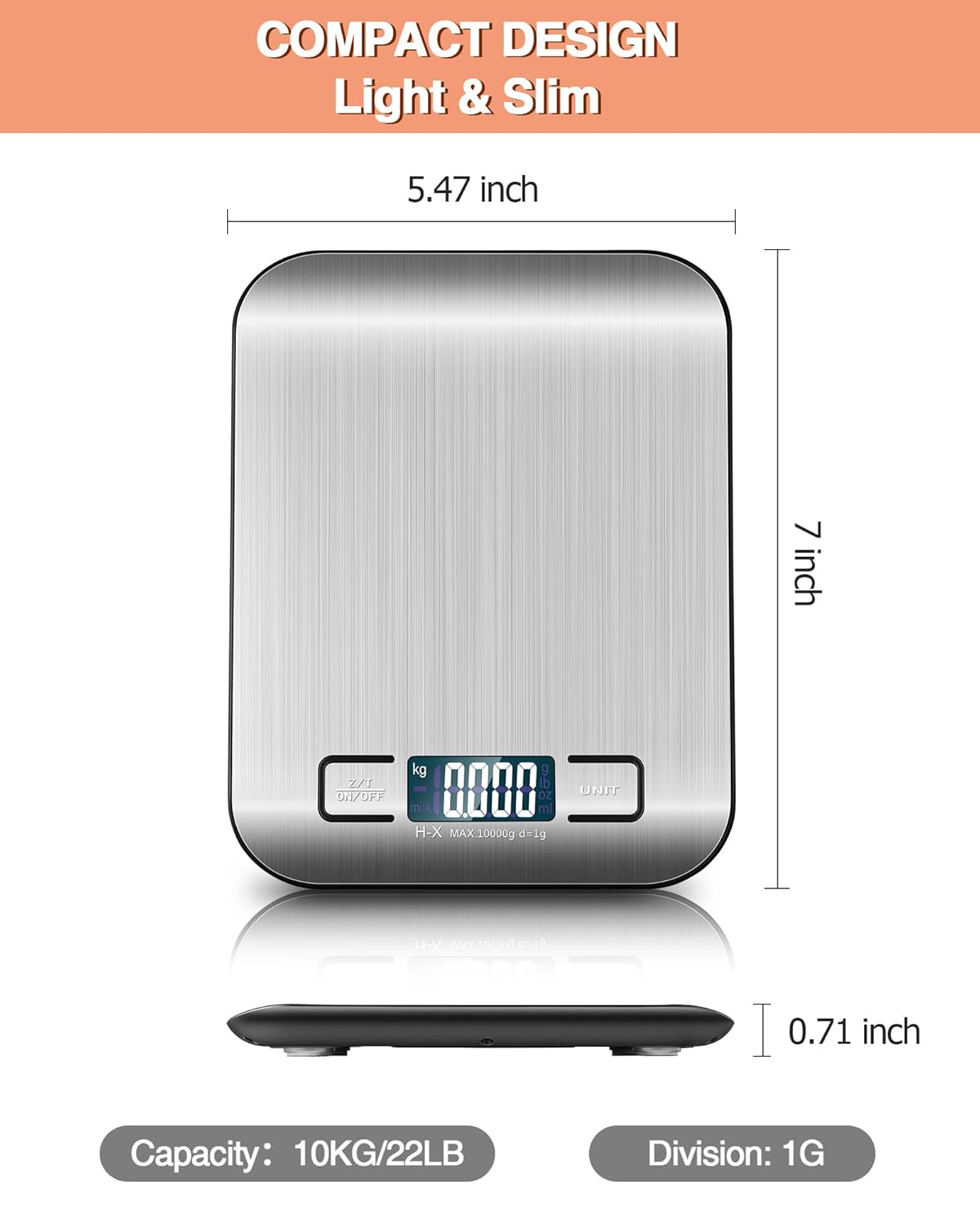 Digitale Küchenwaage mit LCD-Display und Tara-Funktion, präzise 1-g-Messung zum Backen und Kochen, Silber – Bild 7