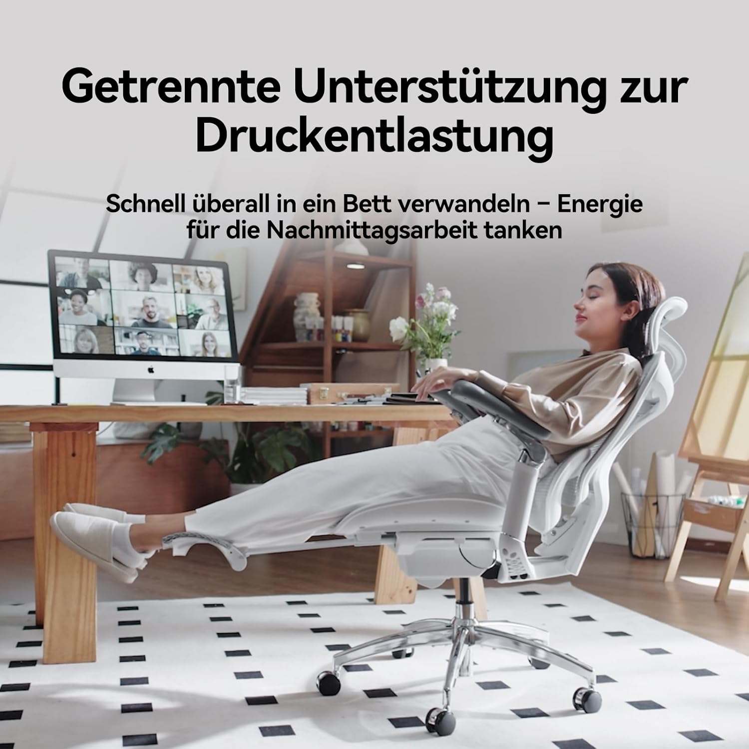 SIHOO Doro C300 Ergonomischer Bürostuhl mit dynamischer Lordosenstütze, 3D-Armlehnen und verstellbarer Rückenlehne, Fußstütze für bequemen Home-Office-Schreibtischstuhl – Weiß – Bild 10