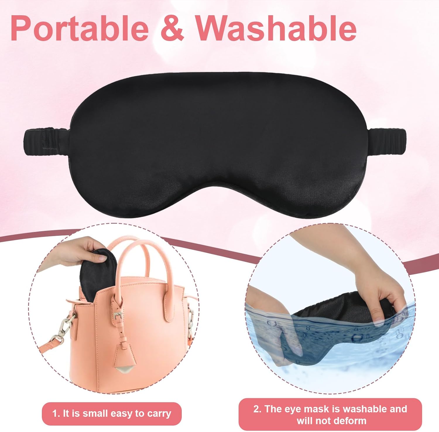 2er-Pack Seidenschlafmaske, Damen-Augenmaske zum Schlafen, weiche Seidenschlafmaske, Augenmaske mit verstellbarem Riemen, lichtblockierende Schlafmaske, Satin-Augenbinde, Nachtschlafmaske für Männer und Frauen – Bild 3