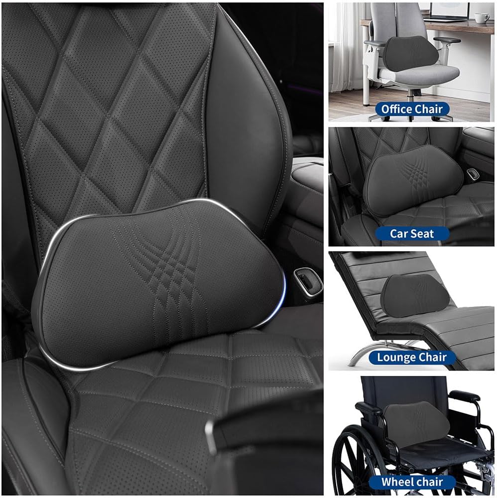 Auto-Lendenkissen – Ergonomische Lendenwirbelstütze mit Memory-Schaum, Leder-Lendenwirbelstützkissen, Autositz-Rückenkissen für Autositze, Bürostuhl, Rollstuhl, Schwarz, 1 Stück – Bild 4