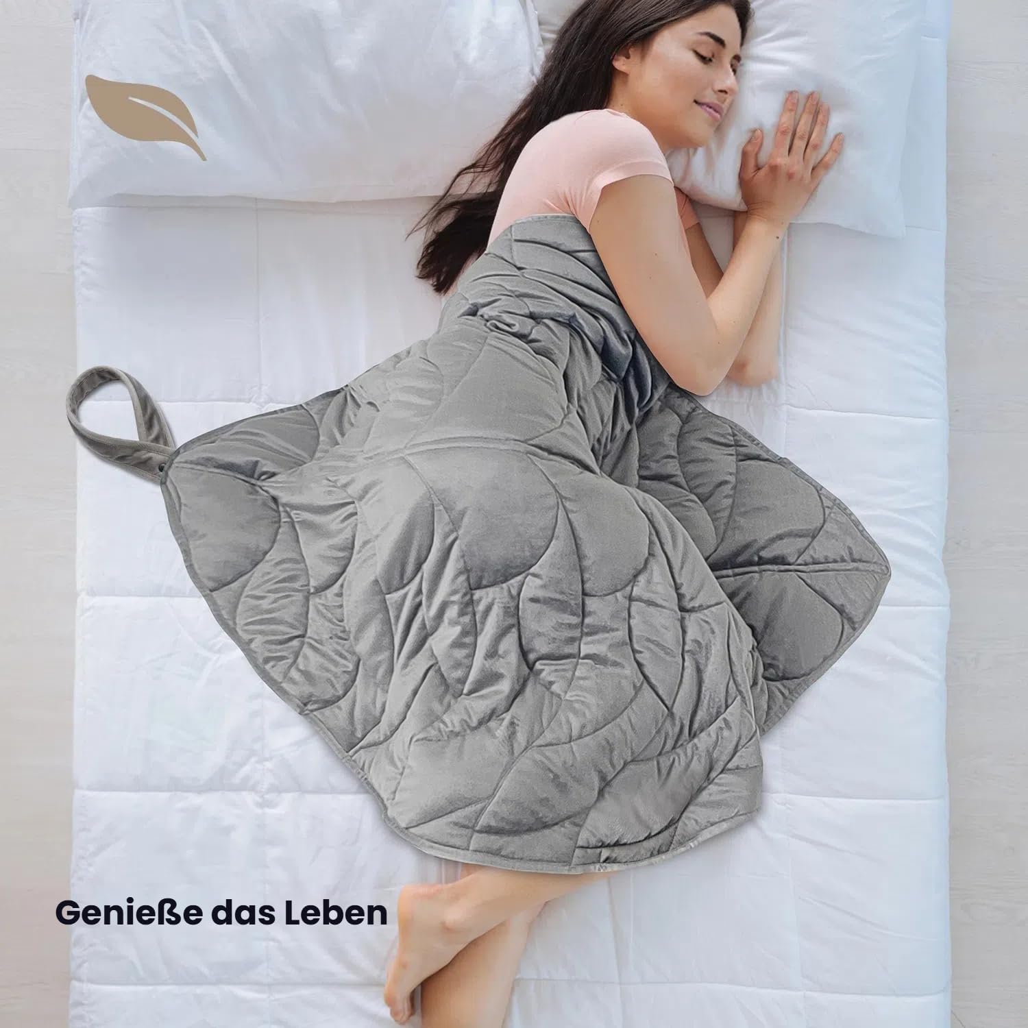 Gewichtsdecke 3,2 kg für Erwachsene – Tiefer Schlaf und bessere Erholung – Kuscheldecke aus Kristallsamt 100 x 70 cm zum Entspannen, Ausruhen & als Reisedecke – Grau – Bild 6