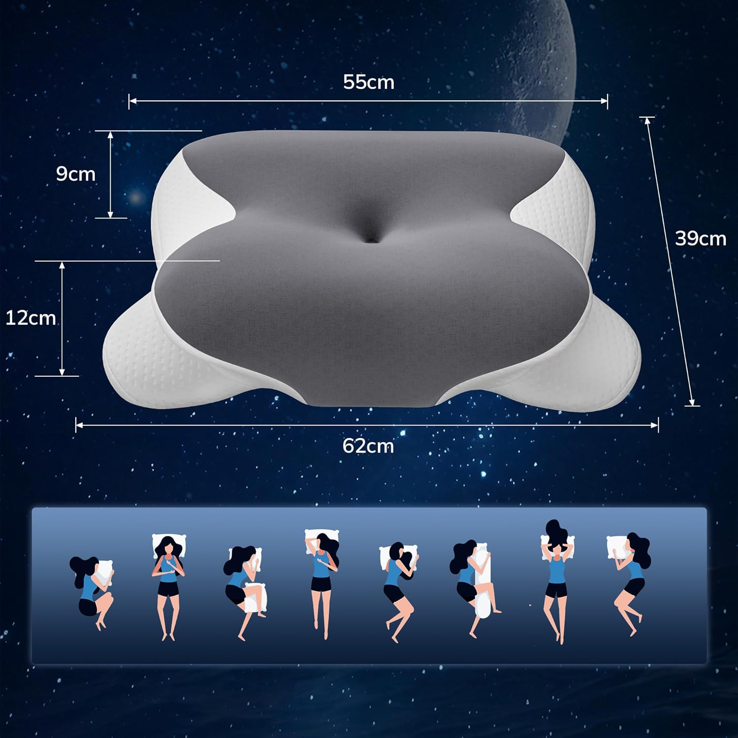 Orthopädisches Kissen, ergonomisches Nackenkissen, orthopädisches Kissen aus Memory-Schaum mit konturierter Unterstützung für Seiten, Rücken und Bauch, Nackenkissen, 9–12 cm, atmungsaktiv – Bild 8