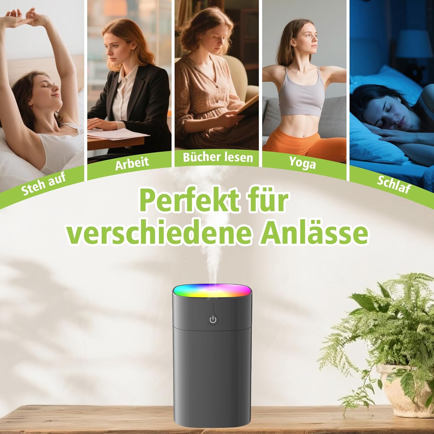 Tragbarer Mini-Luftbefeuchter für Schlafzimmer, Aroma-Diffusor für Zuhause, persönlicher Tisch-Luftbefeuchter für Pflanzen, Raumduft-Aroma-Diffusor, 2 Modi, Nachtlicht, automatische Abschaltung – Bild 6
