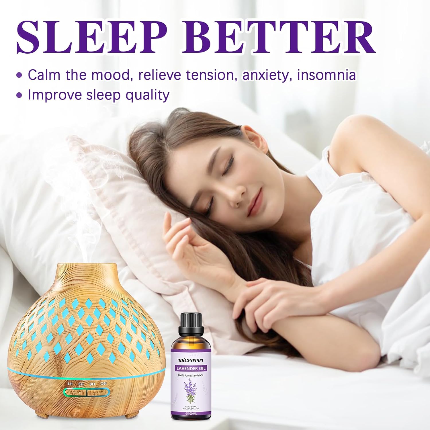 Migcaput Essential Oils Lavendelöl 100 ml, 100 % natürliche ätherische Öle, hochwertiges ätherisches Aromatherapieöl, Duftöle für Diffusor, Luftbefeuchter, Entspannung, Massage, Bad – Bild 5