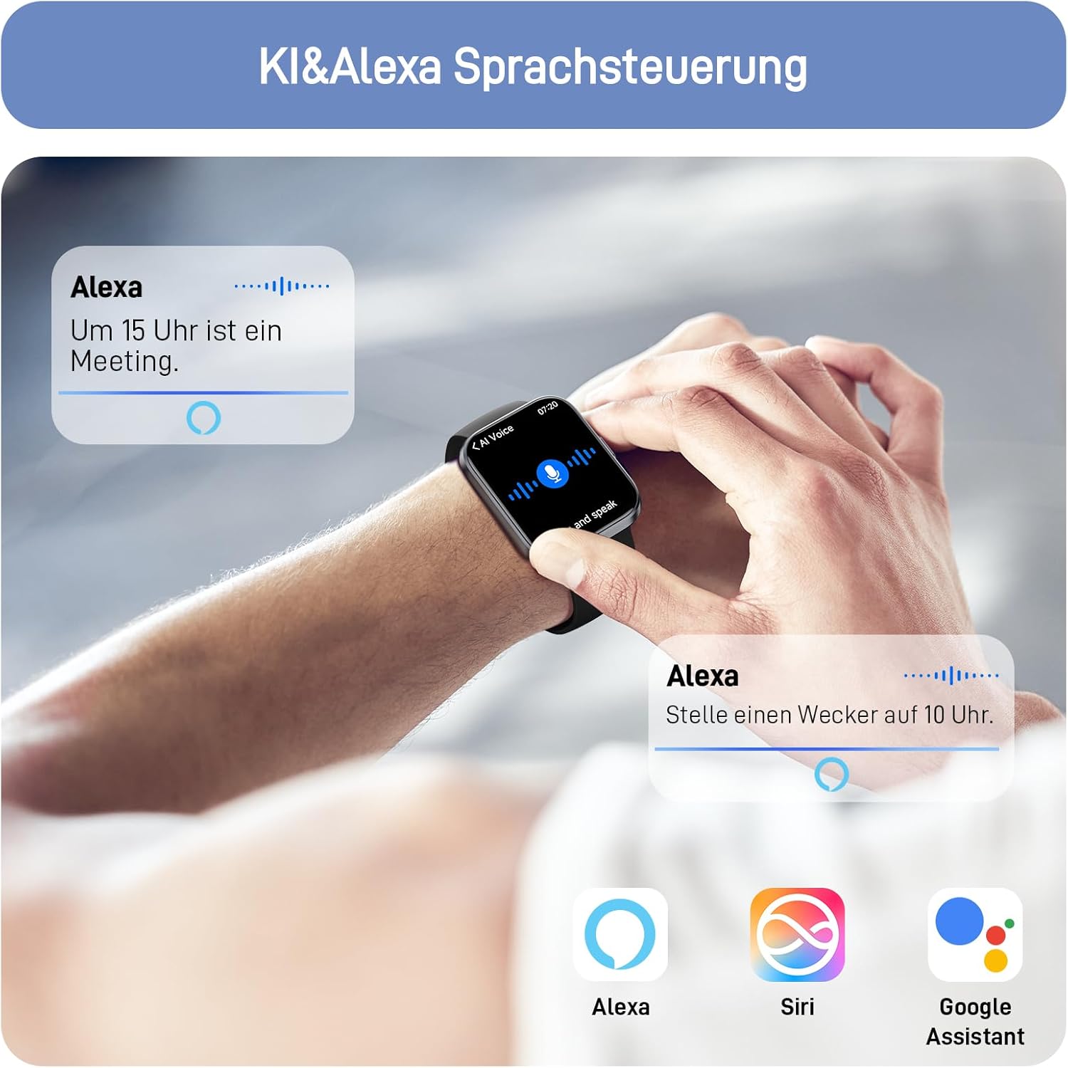 Tensky Smartwatch Herren Damen, 1,85'' Fitnessuhr 3ATM wasserdicht, integrierte Alexa, Herzfrequenz SpO2 Schlafmonitor 110+ Sportmodi Fitness Tracker kompatibel mit iPhone/Samsung/Android – Bild 5