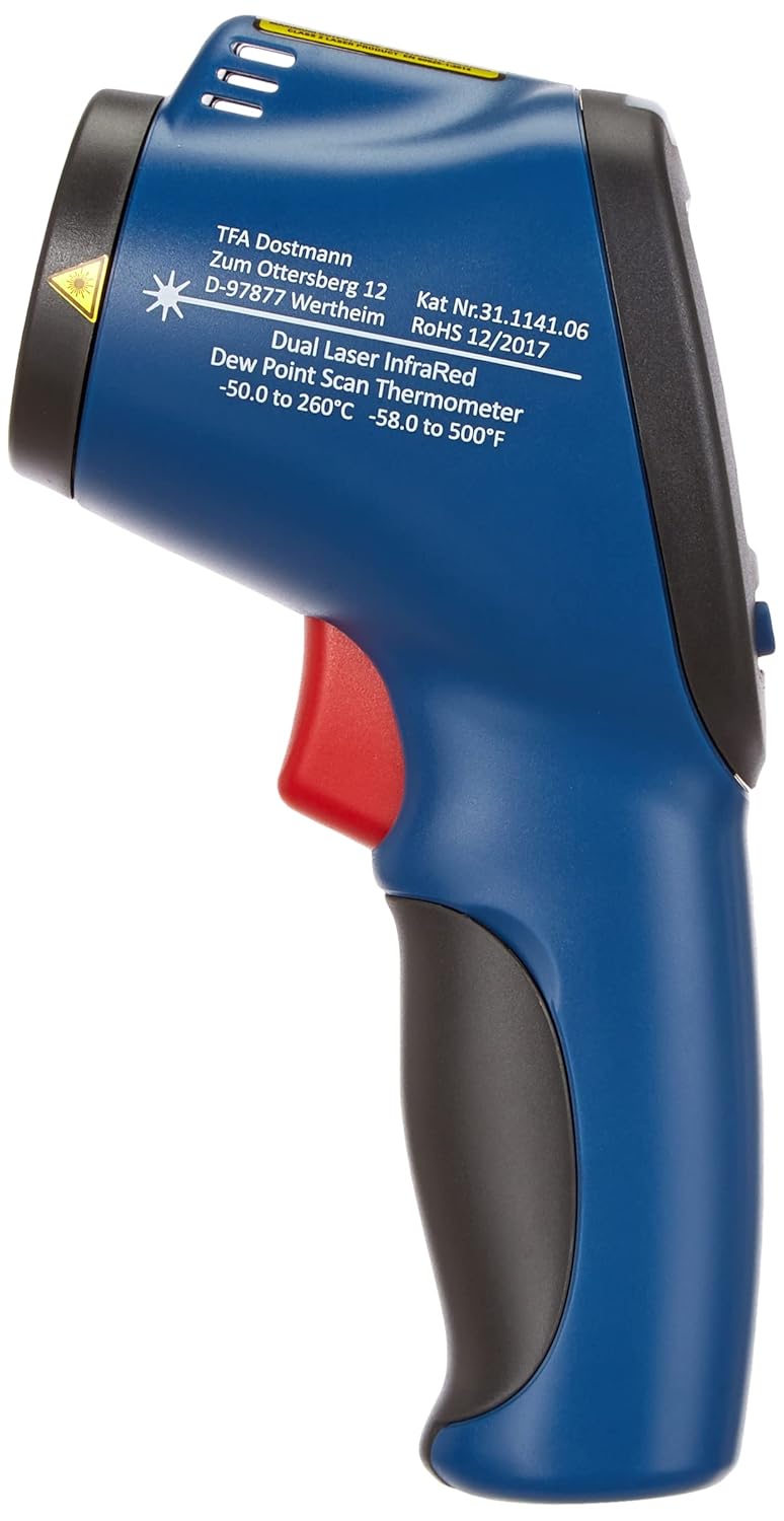 TFA Dostmann Schimmeldetektor Infrarot-Thermometer mit Taupunkterkennung und Doppellaser, blau, L110 x B72 x H240 mm – Bild 2