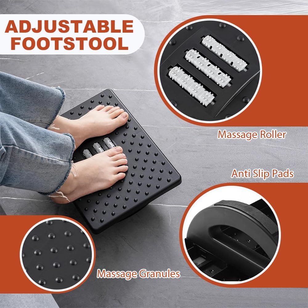 Fußhocker, ergonomischer Fußstützen-Schreibtisch, verstellbare Fußstütze, bequeme Fußstütze, Schreibtisch mit Rollenmassage, Fußstütze, Büro-Fußhocker für Büro, Zuhause (schwarz) – Bild 3