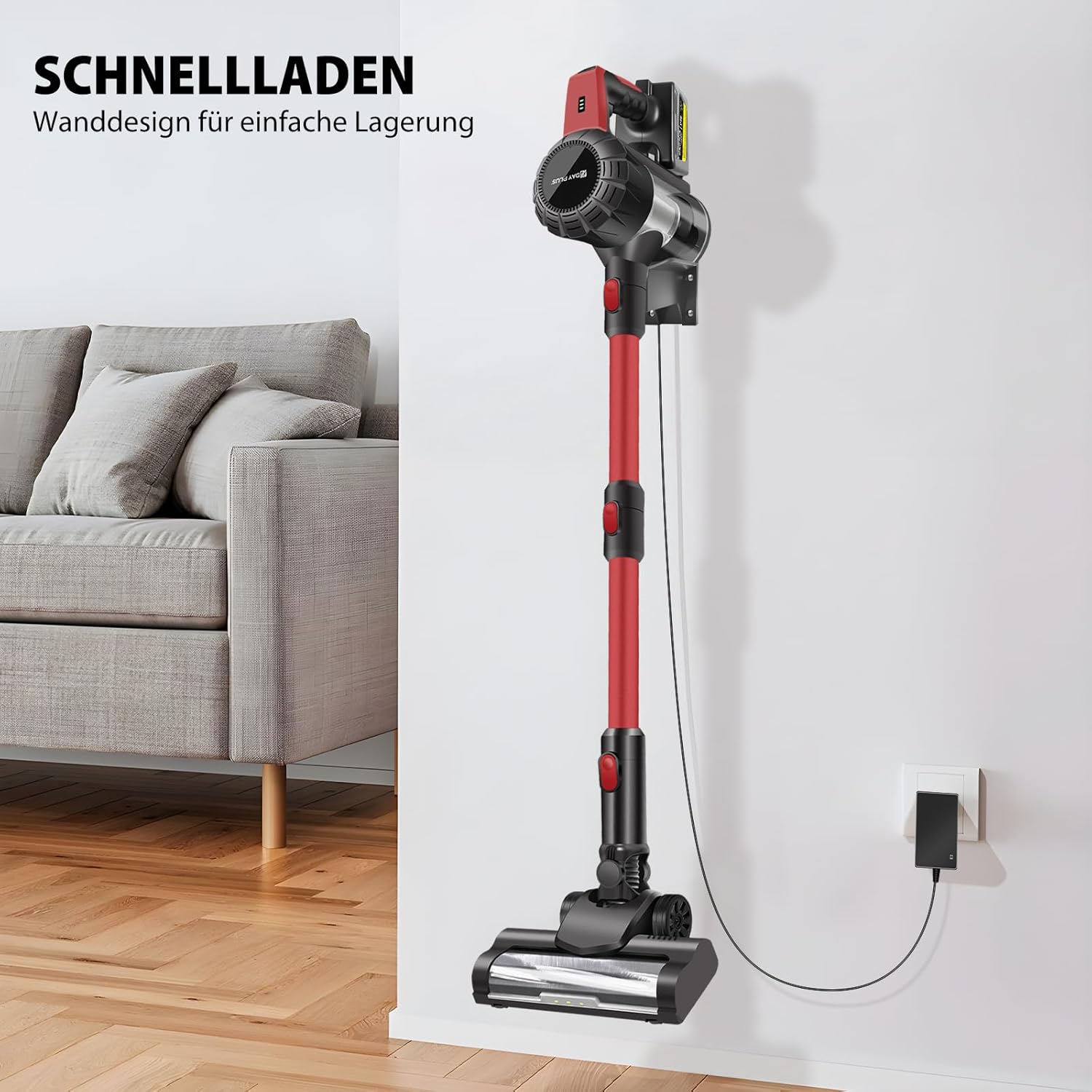 Akku-Staubsauger 45000 Pa/500 W/40 Min, Handstaubsauger, kabelloser selbststehender Tierhaarentferner mit Anti-Tangle-Bürste, leicht, Wandladestation, extrem leise für Tierhaare, Teppich, Hartböden, Auto – Bild 5