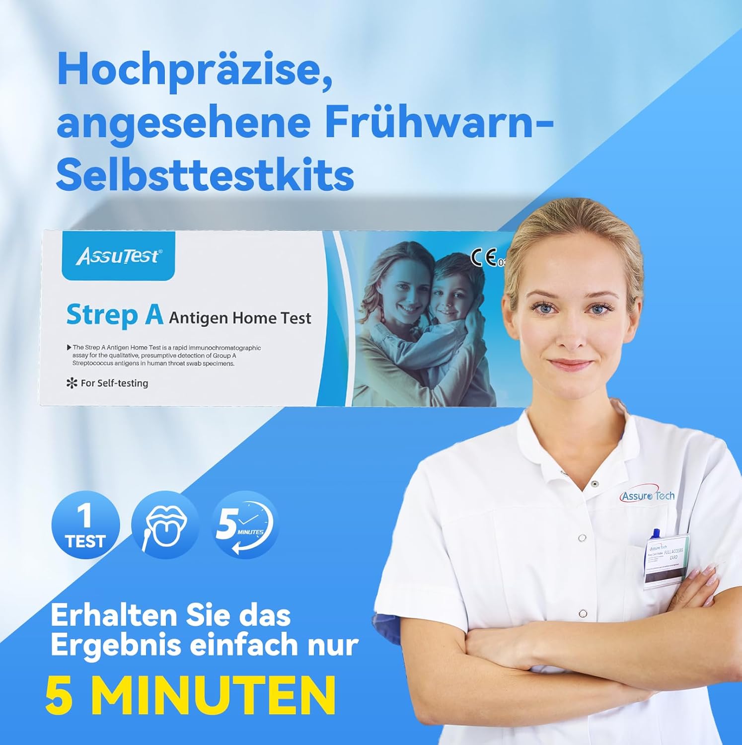 AssuTest Streptokokken-Schnelltest, Haus-Selbsttest-Kit, schnelles Streptokokken-Halstest-Kit, 2 Tests zum Nachweis von Streptokokken-Antigen der Gruppe A, schnelles und genaues, einfach zu befolgendes Selbsttest-Kit – Bild 6