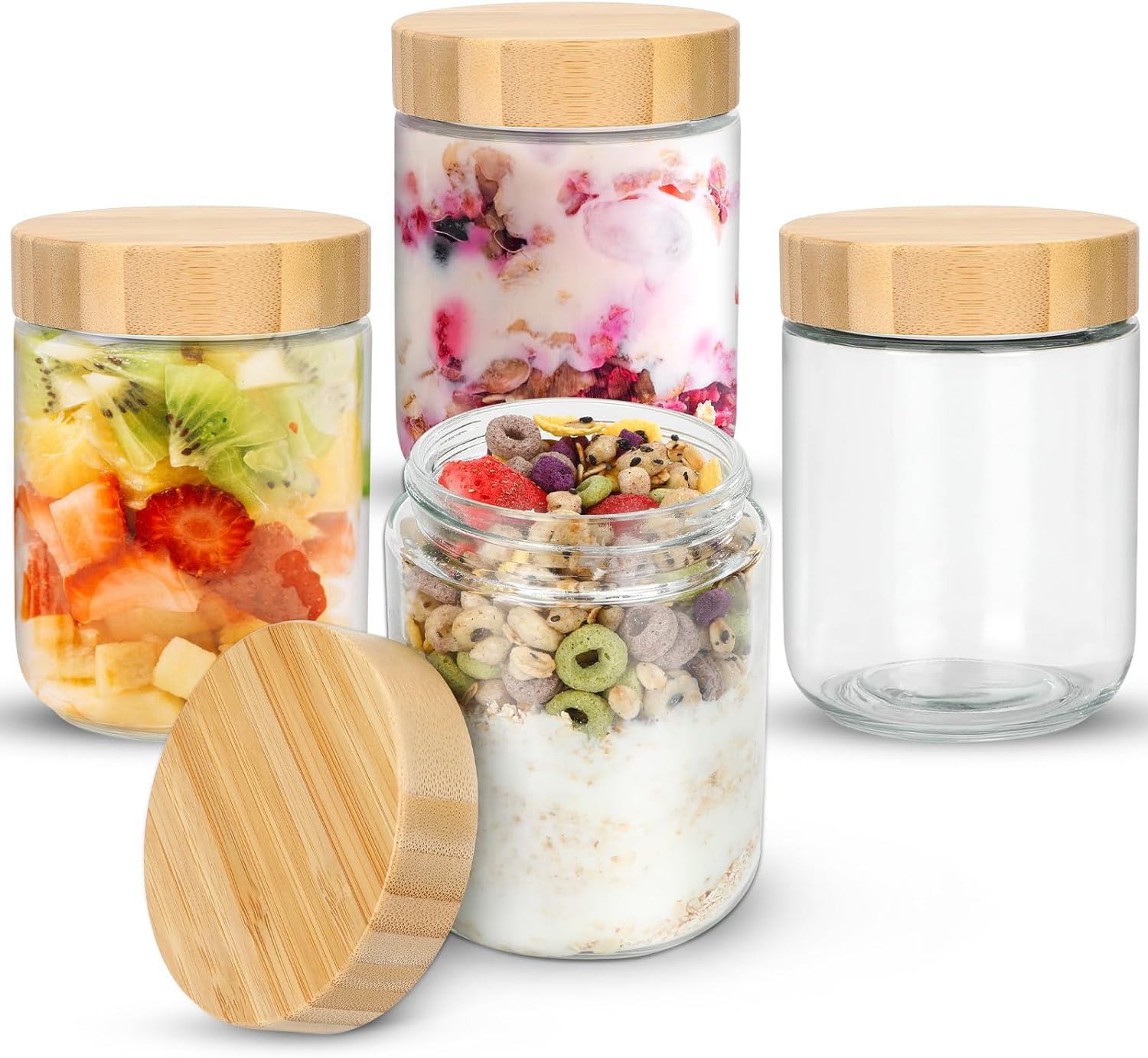 4 Stück Mealprep-Gläser, Overnight-Oats-Gläser mit luftdichten Deckeln, 500-ml-Einmachgläser mit Schraubdeckel, multifunktionales Meal-Prep-Glas-Einmachglas für Marmelade, Salat, Milchshake, Joghurt