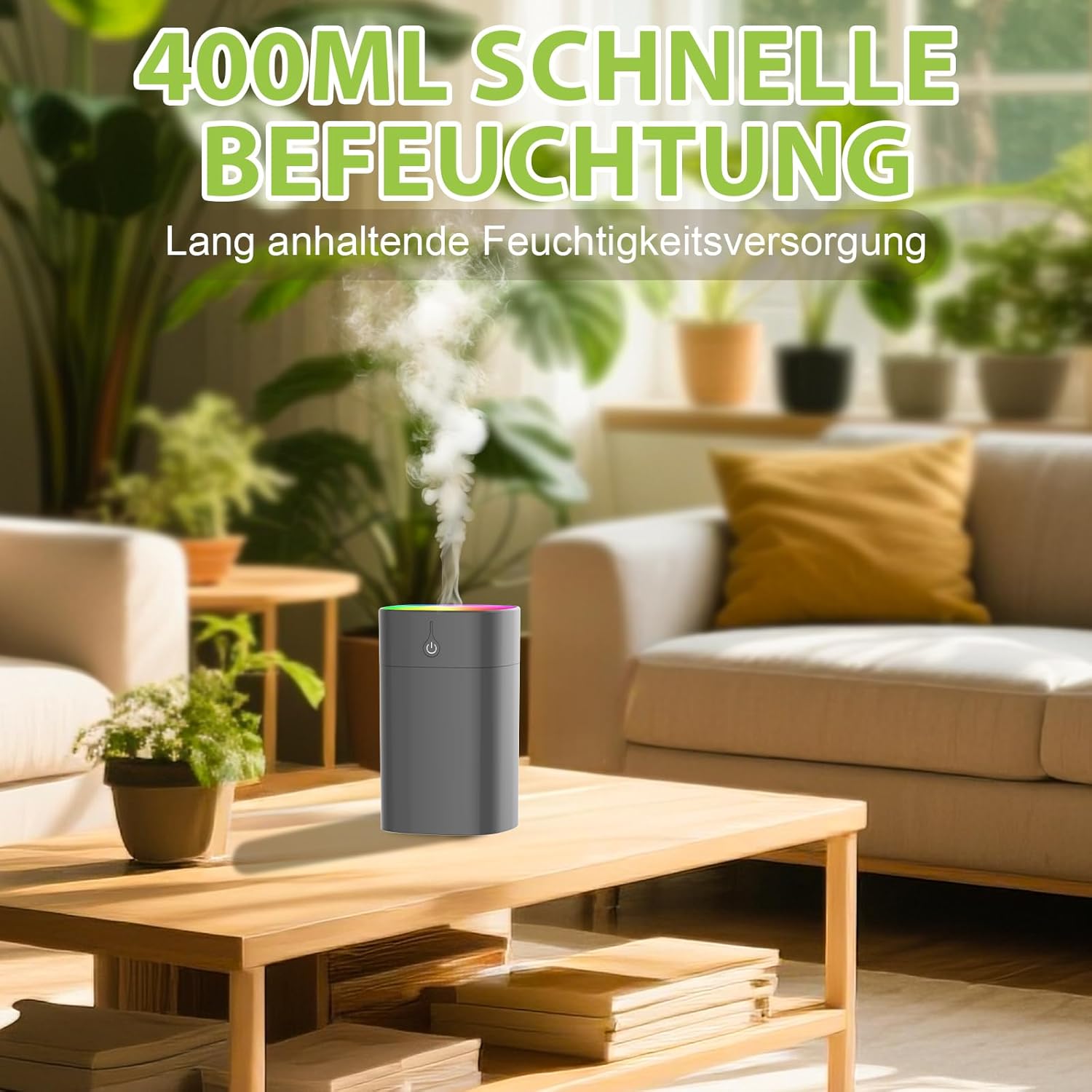 Tragbarer Mini-Luftbefeuchter für Schlafzimmer, Aroma-Diffusor für Zuhause, persönlicher Tisch-Luftbefeuchter für Pflanzen, Raumduft-Aroma-Diffusor, 2 Modi, Nachtlicht, automatische Abschaltung – Bild 3