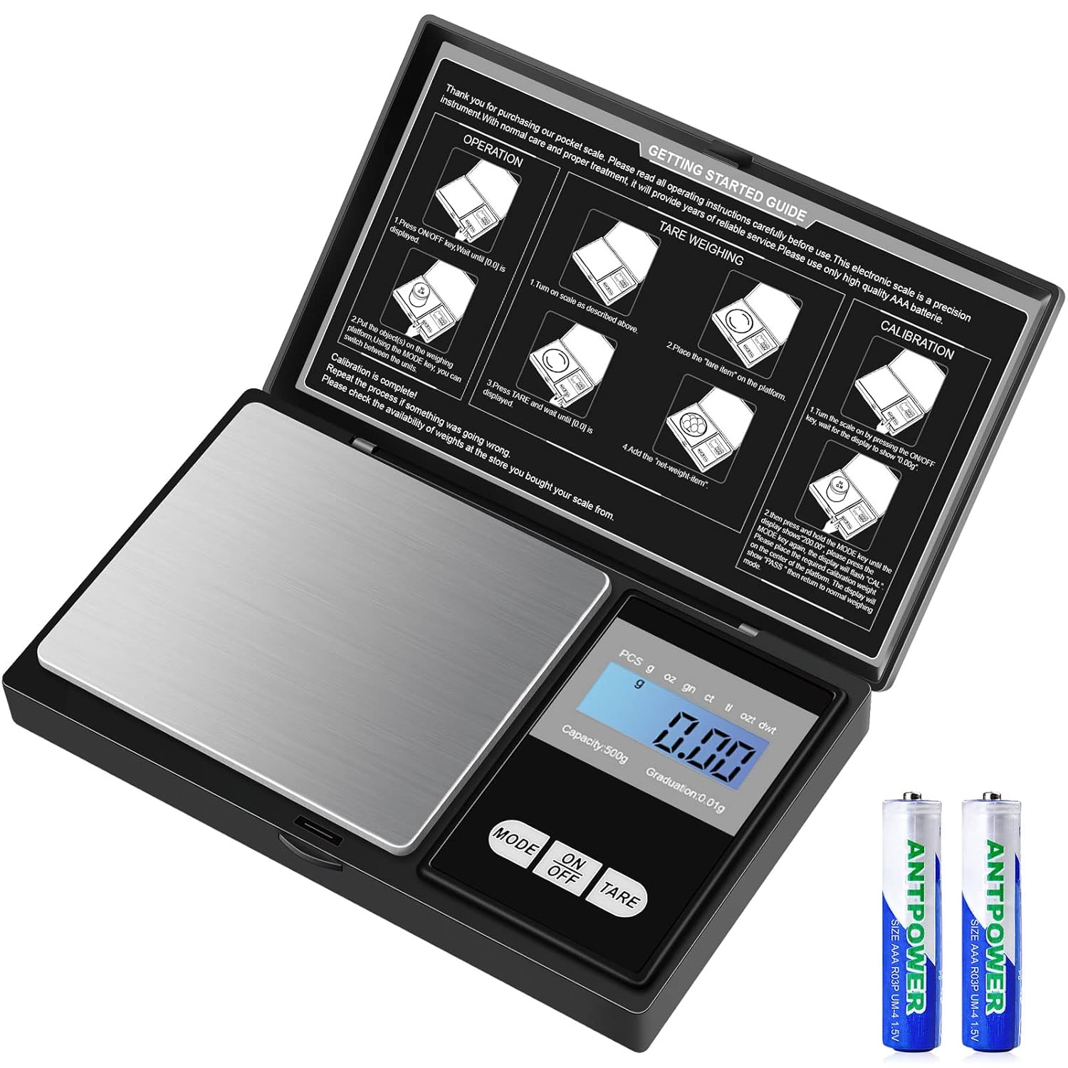 Diyife Taschenwaage 500 g / 0,01 g (Neue Plattform), Präzisions-Mini-Küchenwaage, Digitalwaage, Goldwaage, Münzwaage, LCD-Display, Multifunktion für Küche, Schmuck, Tee, Hefe, Kaffee