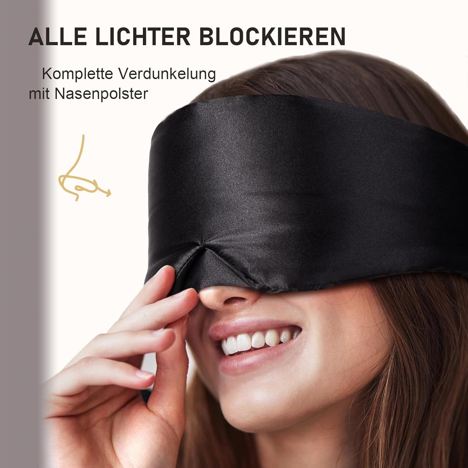 LitBear Seiden-Schlafmaske für Seitenschläfer, Augenmaske für Damen und Herren, 100 % 22 Momme reine Maulbeerseide, gesichtsverstellbare, gepolsterte Seiden-Augenbinde mit verstellbarem Kopfband (schwarz) – Bild 3