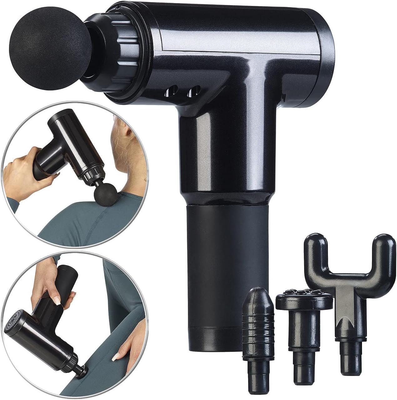 newgen Medicals Massagepistolen: Akku-Handmassagegerät mit 4 Aufsätzen & 6 Stufen, 2Ah, 24 Watt (Fitness-Massagegerät, Massagehammer, Pistole) – Bild 2