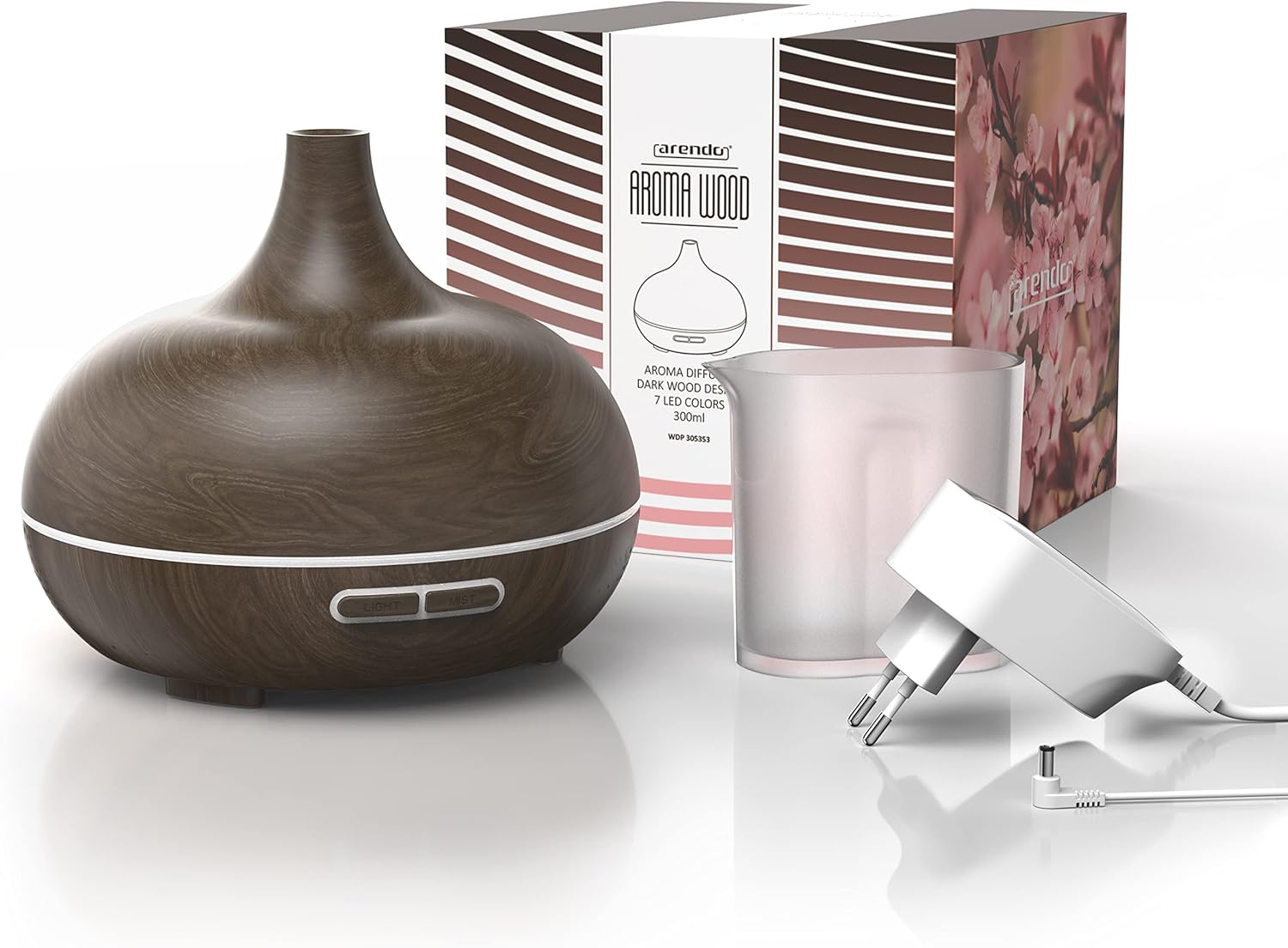 Arendo - Ultraschall-LED-Aroma-Diffusor 300 ml - Luftbefeuchter Raumbefeuchter Nachtlicht - LED-Ring 7 Farben - Timer-Funktion - Dauernebelmodus - Angenehm leises Betriebsgeräusch - Holzdekoration – Bild 6