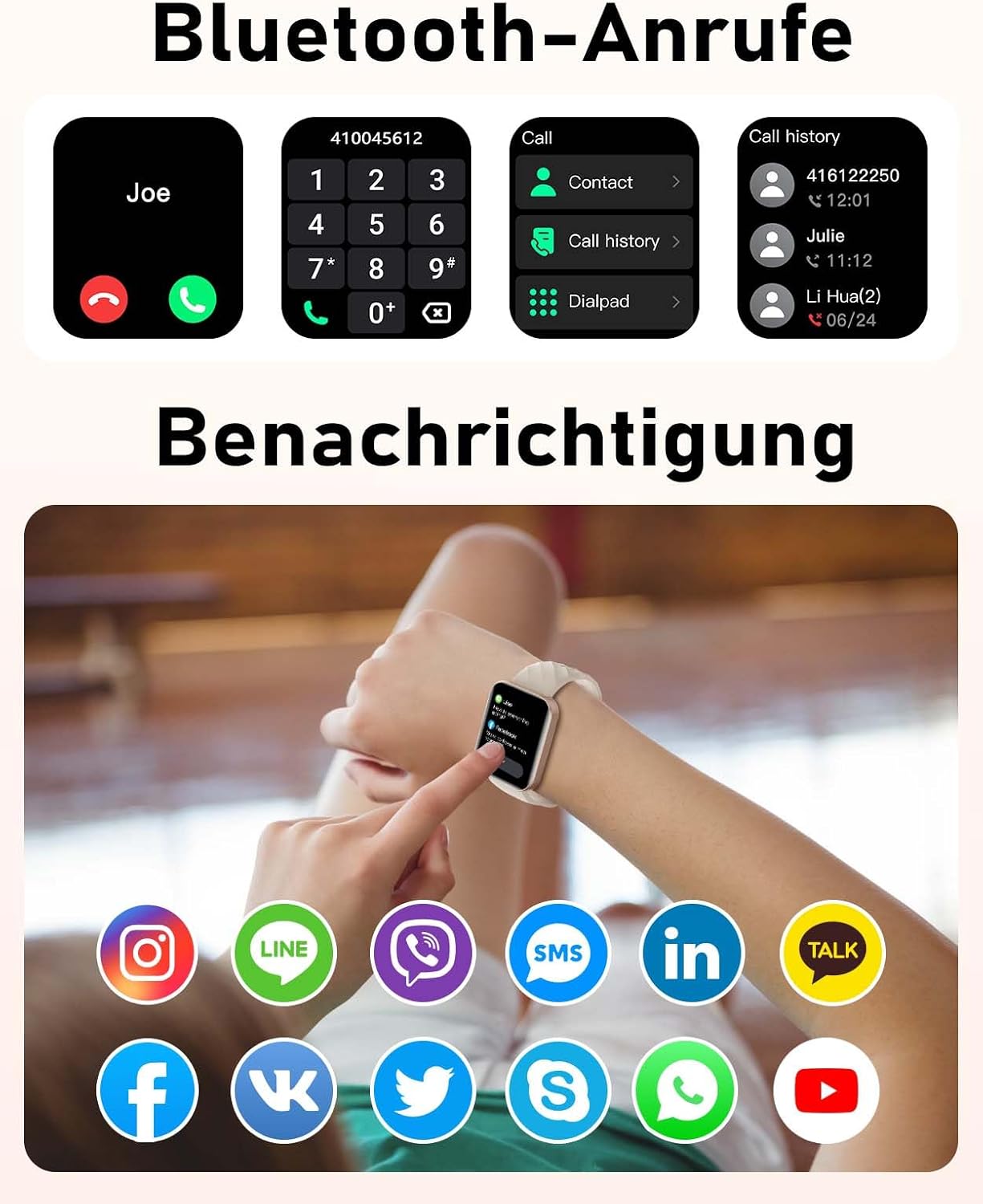 RUIMEN Smartwatch mit Telefonfunktion, Fitnessuhr mit Herzfrequenzmesser, SpO2-Messung, Schlafüberwachung, Schrittzähler, Multi-Trainingsmodi, wasserdicht für Damen und Herren, Android iOS – Bild 2