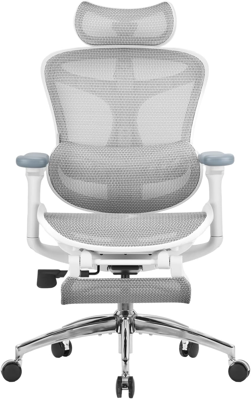 SIHOO Doro C300 Ergonomischer Bürostuhl mit dynamischer Lordosenstütze, 3D-Armlehnen und verstellbarer Rückenlehne, Fußstütze für bequemen Home-Office-Schreibtischstuhl – Weiß