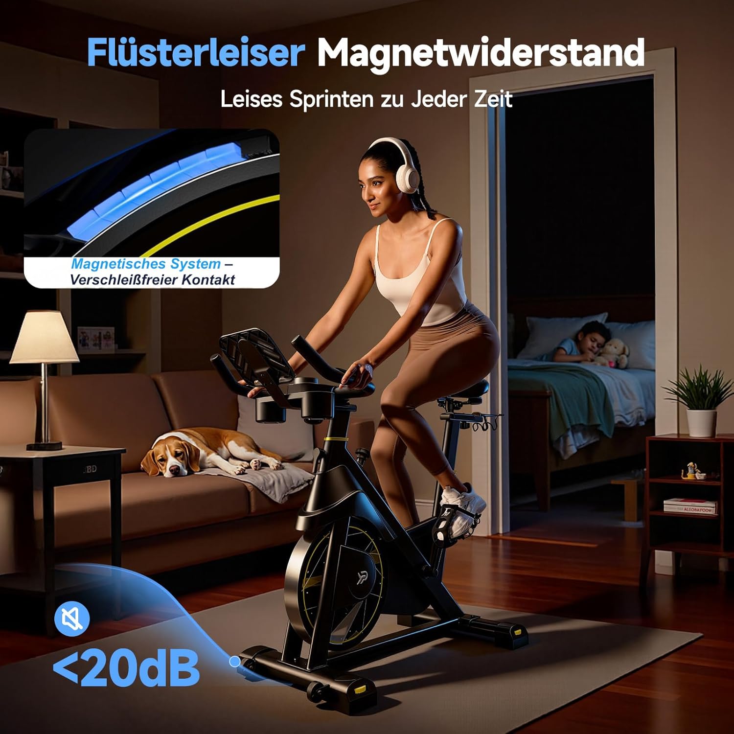YPOO Heimtrainer, Leises Heimtrainer-Fahrrad mit einstellbarem Magnetwiderstand, Indoor-Spinning-Bike für Cardio-Training mit Komfort-Atmungssitz, Tablet-Halterung, App, LED-Monitor bis 160 kg – Bild 4