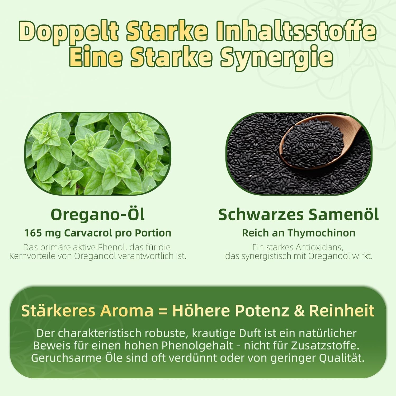 Oreganoöl-Kapseln 6000 mg – 180 Kapseln – 2-in-1 Oregano- und Schwarzkümmelöl-Kapseln – Oreganoöl, vegan, gentechnik-, laktose- und glutenfrei – unterstützt das Immunsystem – einfache Tagesdosis von 2 Kapseln – Bild 2
