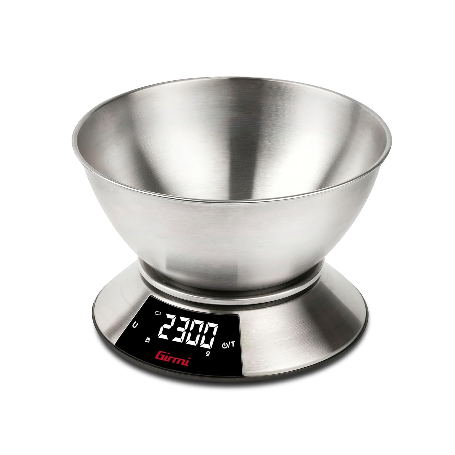 Girmi PS86 Küchenwaage, 2 l Schüssel, Gehäuse und Schüssel aus Edelstahl, großes Display 58 x 30 mm, Messung 1 g/5 kg, Tarafunktion