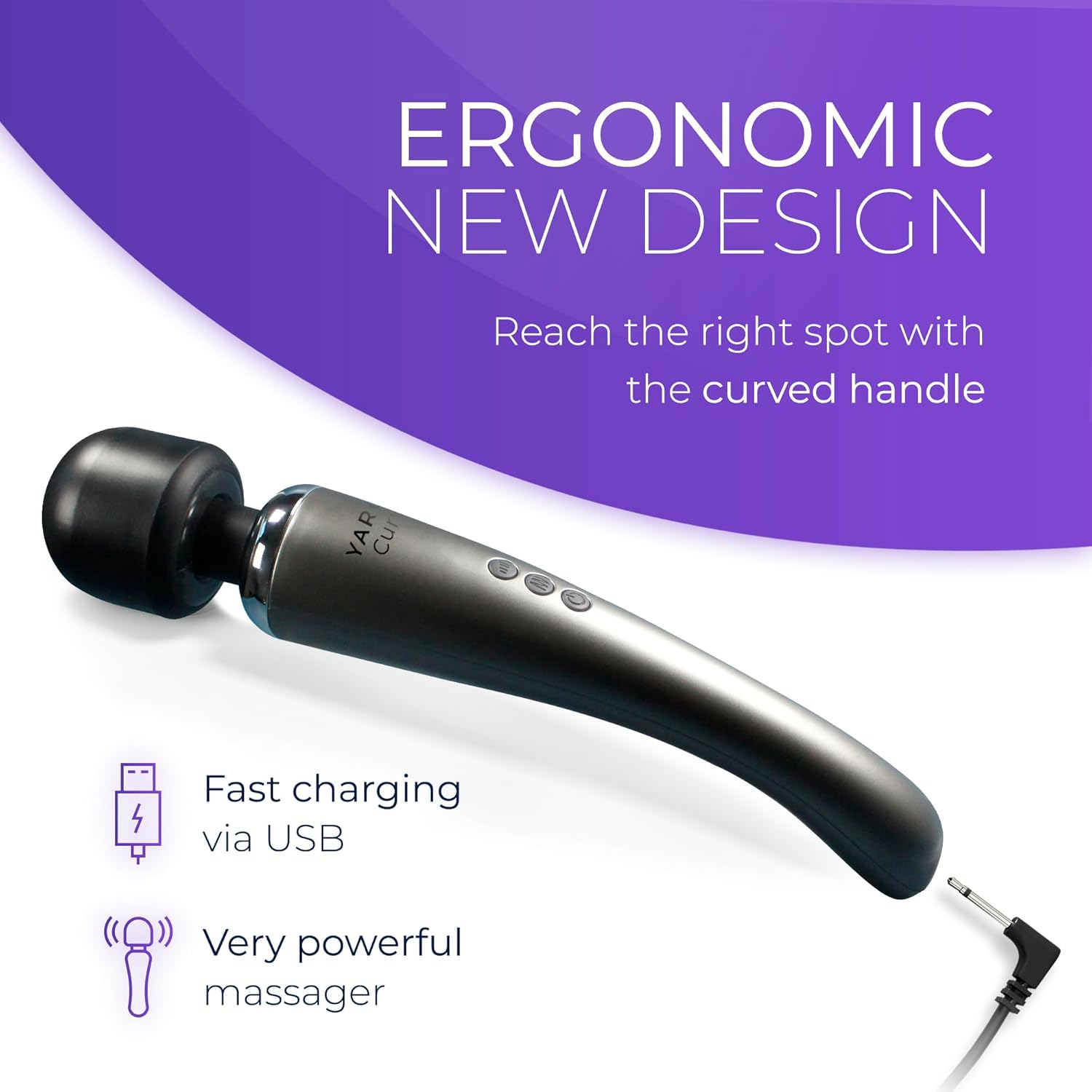 Yarosi Kabelloser Massagestab – stärkste therapeutische Vibrationskraft – stressfrei – am besten bewertete Muskelschmerzen und Erholung entsprechend Ihrem Sportprogramm – USB – Kurve – Silber – Bild 3
