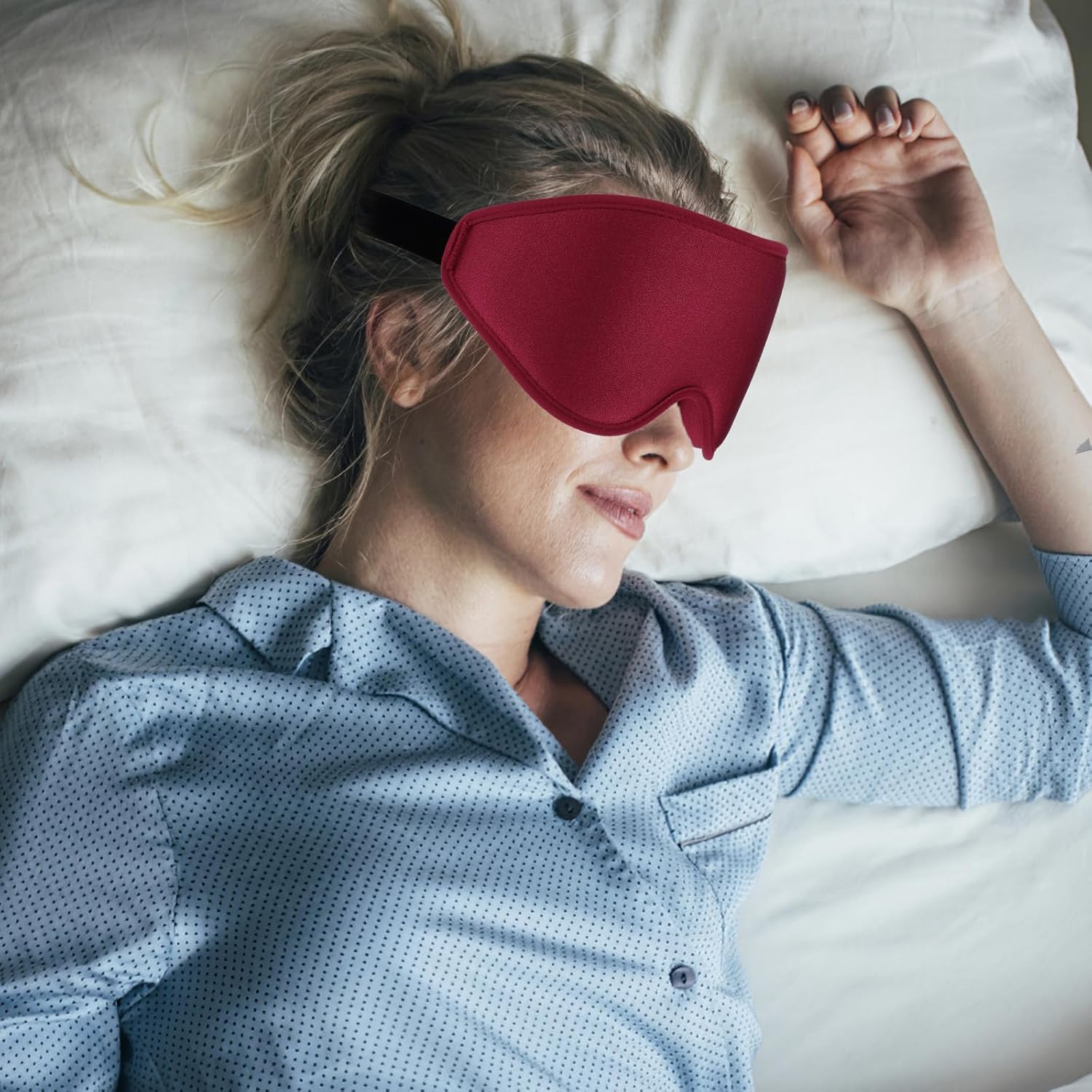 WLLHYF Schlafmaske, Augenmaske für Damen und Herren, Seide, weich, atmungsaktiv, 3D-konturierte Augenmaske zum Schlafen, Reisen, Nickerchen, blockiert Licht zum Schlafen, Augenmaske (Kastanienbraun) – Bild 5