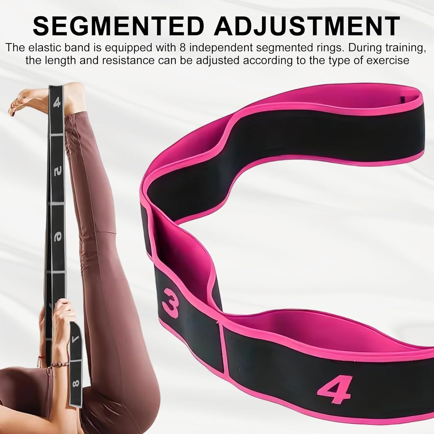 Fitnessbänder aus Stoff, 3 Stück, Widerstandsbänder mit Schlaufen, farbig segmentiertes Stretchband, Polyester-Baumwolle, mehrere Schlaufen, verstellbares Schlaufenband, für Fitness, Yoga, Tanztraining – Bild 4
