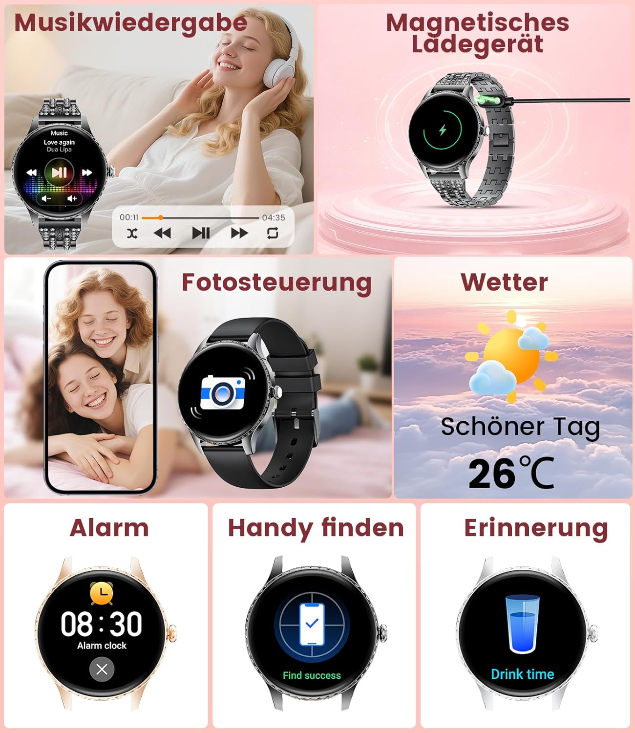 Damen-Smartwatch – luxuriöses Metallarmband mit Strasssteinen/1,32 Zoll HD AMOLED-Display/270+ Zifferblätter, Fitnessuhr mit über 110 Sportmodi, Schlaf-Tracking, Telefonfunktion, Uhr für iOS Android – Bild 3