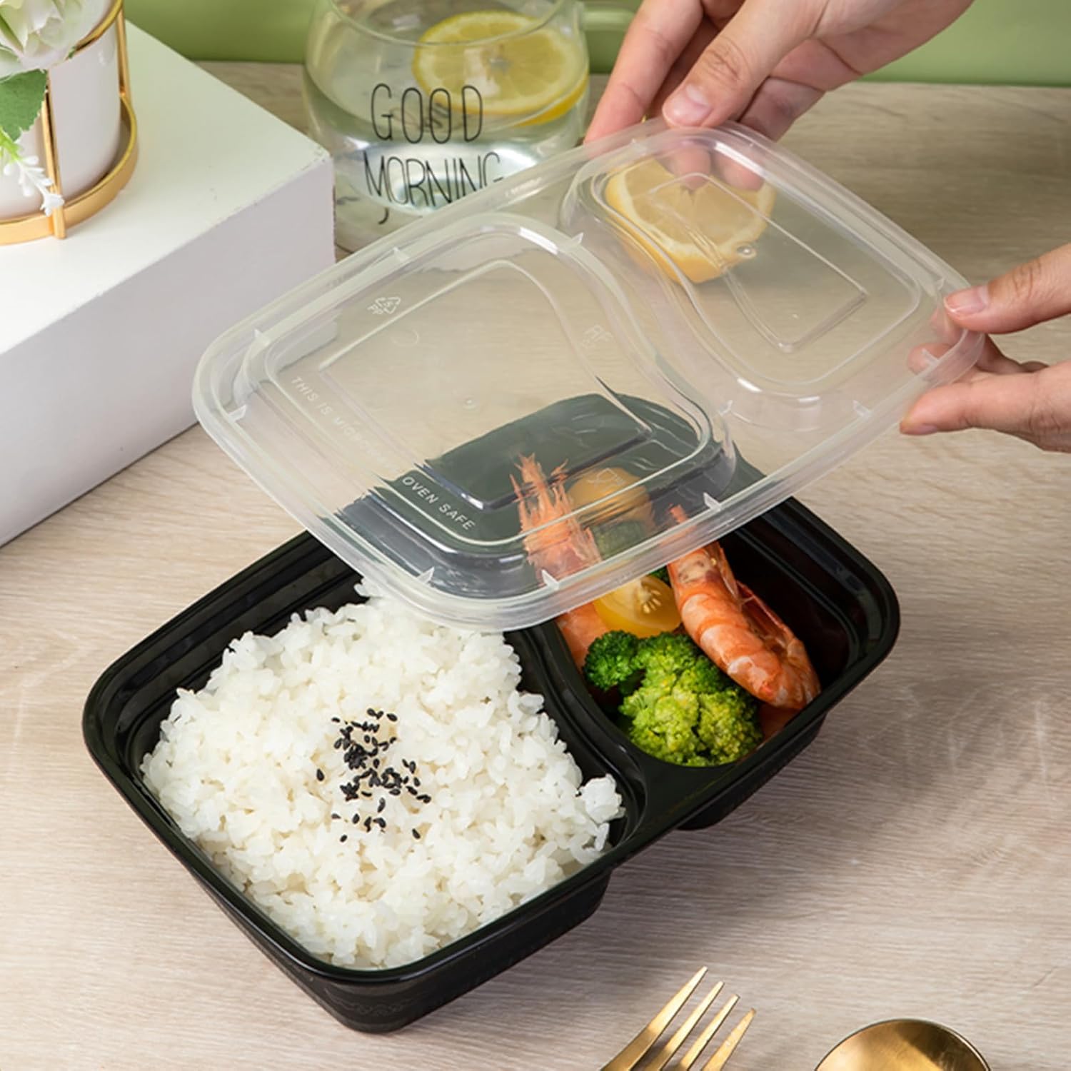 AKOLAFE 25 Stück Meal Prep Boxen 1000 ml 35 oz Meal Prep Boxen 2 Fächer Wiederverwendbarer Meal Prep Behälter mit Deckel Luftdichte Lebensmittelbox Kunststoff BPA-frei Lunchbox Rechteckiger Behälter für Lebensmittel, Obst – Bild 7
