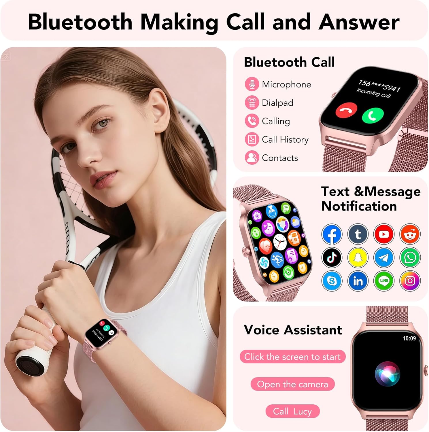 Damen-Smartwatch mit Telefonfunktion, 1,85 Zoll HD-Fitnessuhr, Smartwatch 200+ Sportmodi, Fitness-Tracker mit Herzfrequenz/Spo2/Schrittzähler/Schlafmonitor, IP68 wasserdichte Sportuhr für iOS – Bild 2