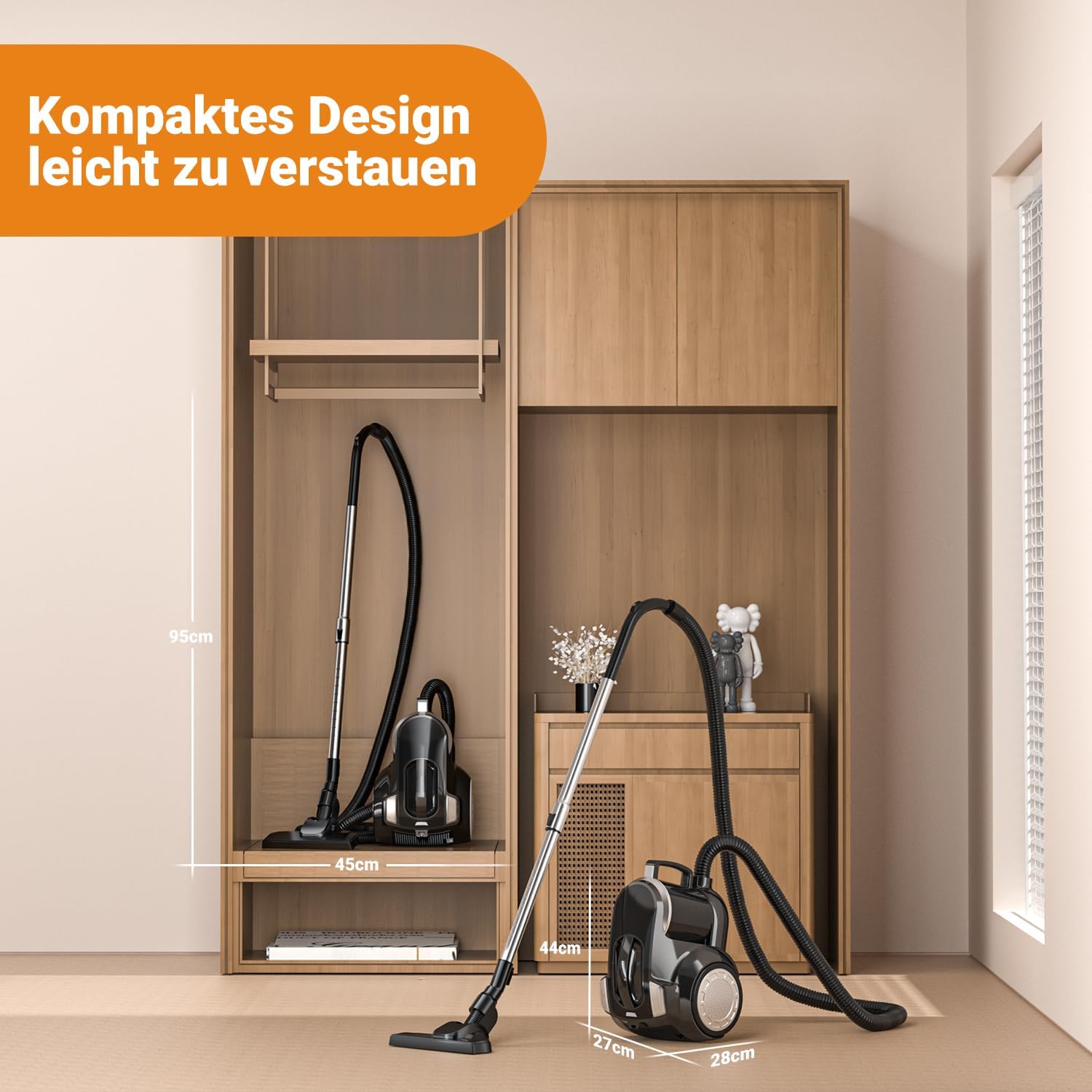 Staubsauger ohne Beutel, 1200 W, starke Saugleistung, kompakter leichter Staubsauger ohne Beutel, leise – Bild 4