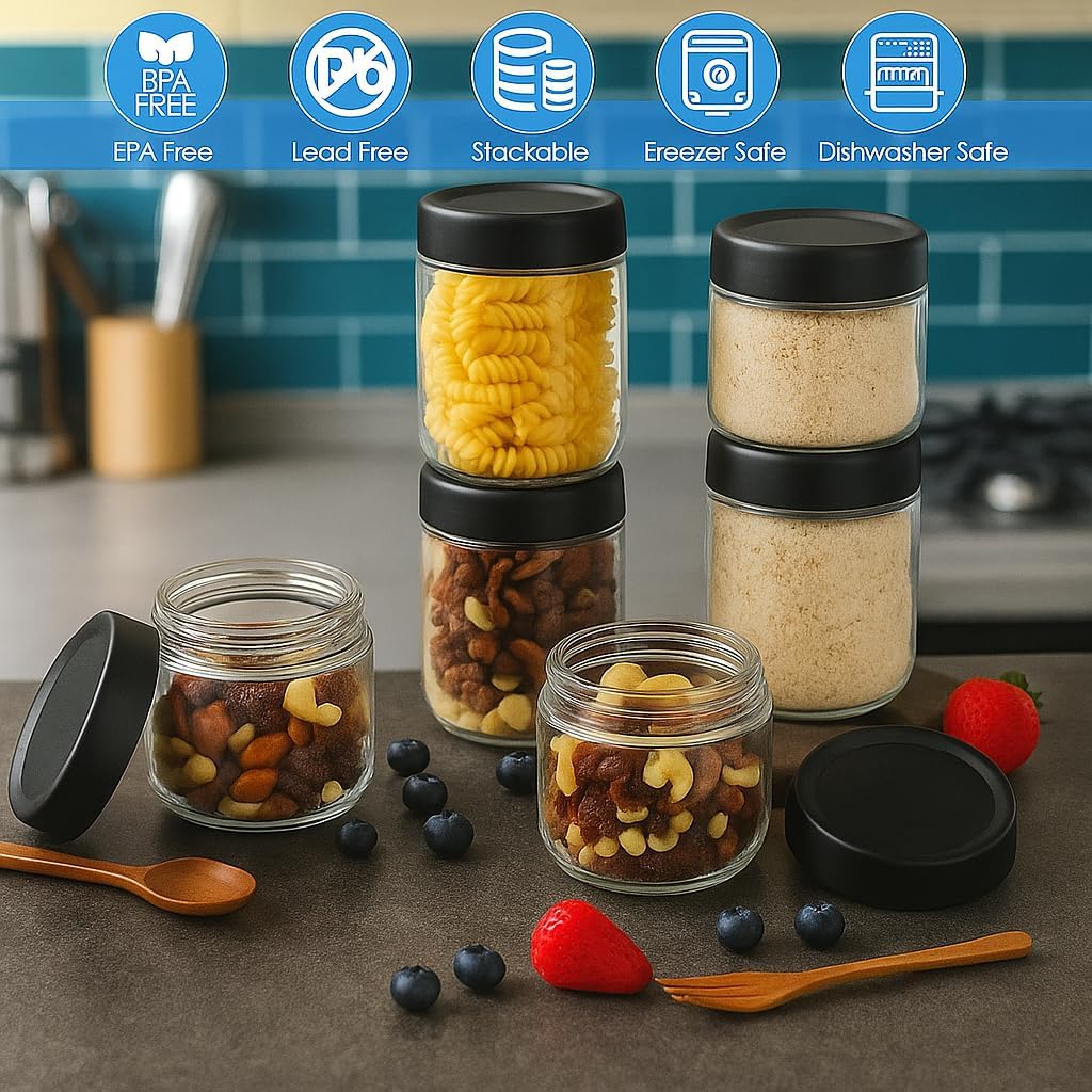 4 Stück Overnight Oats Gläser, Einmachgläser mit Schraubdeckel, luftdichte Meal Prep Gläser, Overnight Oats Gläser, luftdicht, für Overnight Oats, Müsli, Joghurt, Chia Pudding (480 ml) – Bild 5