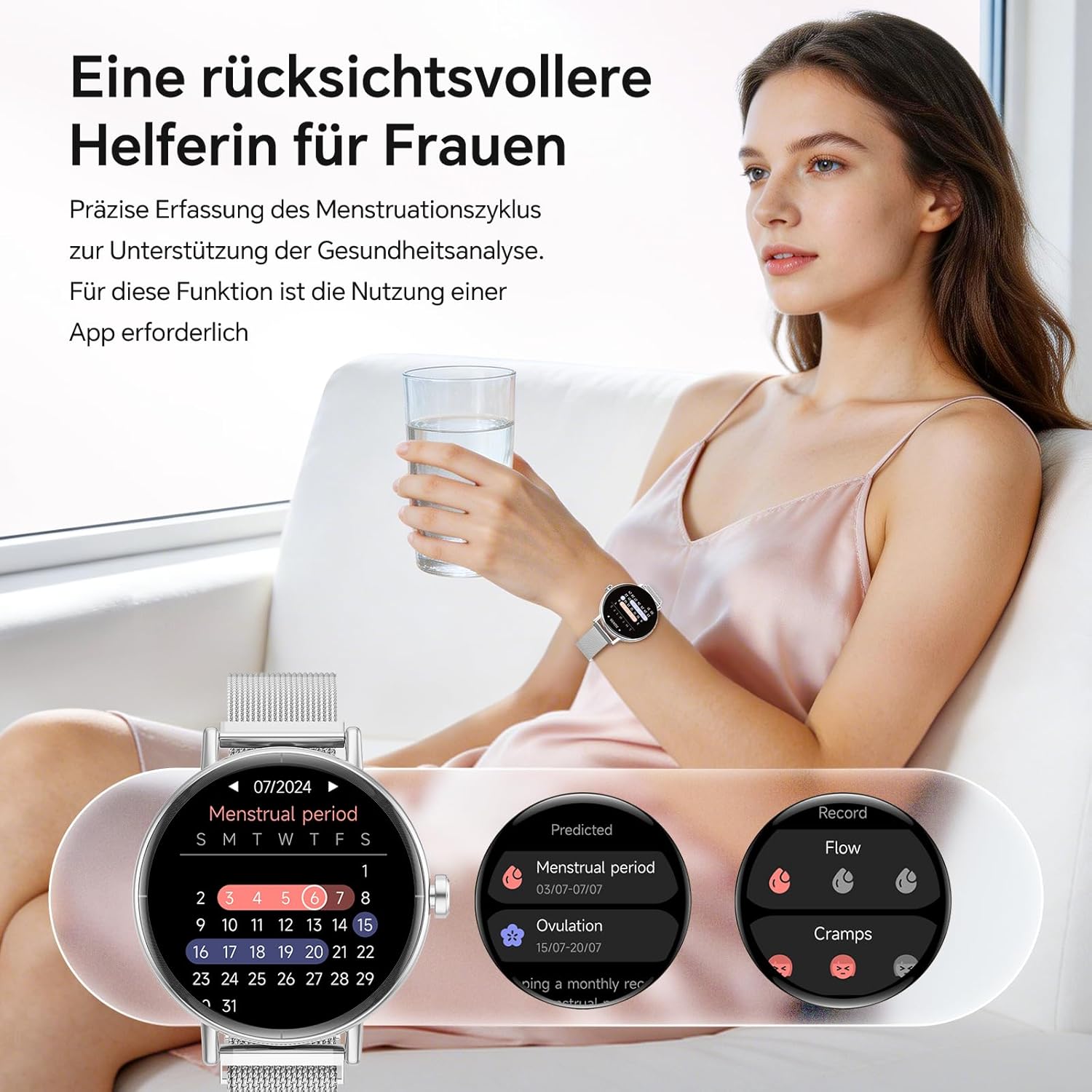 Gydom Runde Smartwatch für Damen, 1,27 Zoll, Smartwatch mit Telefonfunktion, Fitnessuhr mit SpO2, Herzfrequenz, Stress, Kalorien, Schlaf, Schrittzähler, 100+ Sportmodi, IP68, wasserdichte Sportuhr für iOS – Bild 4