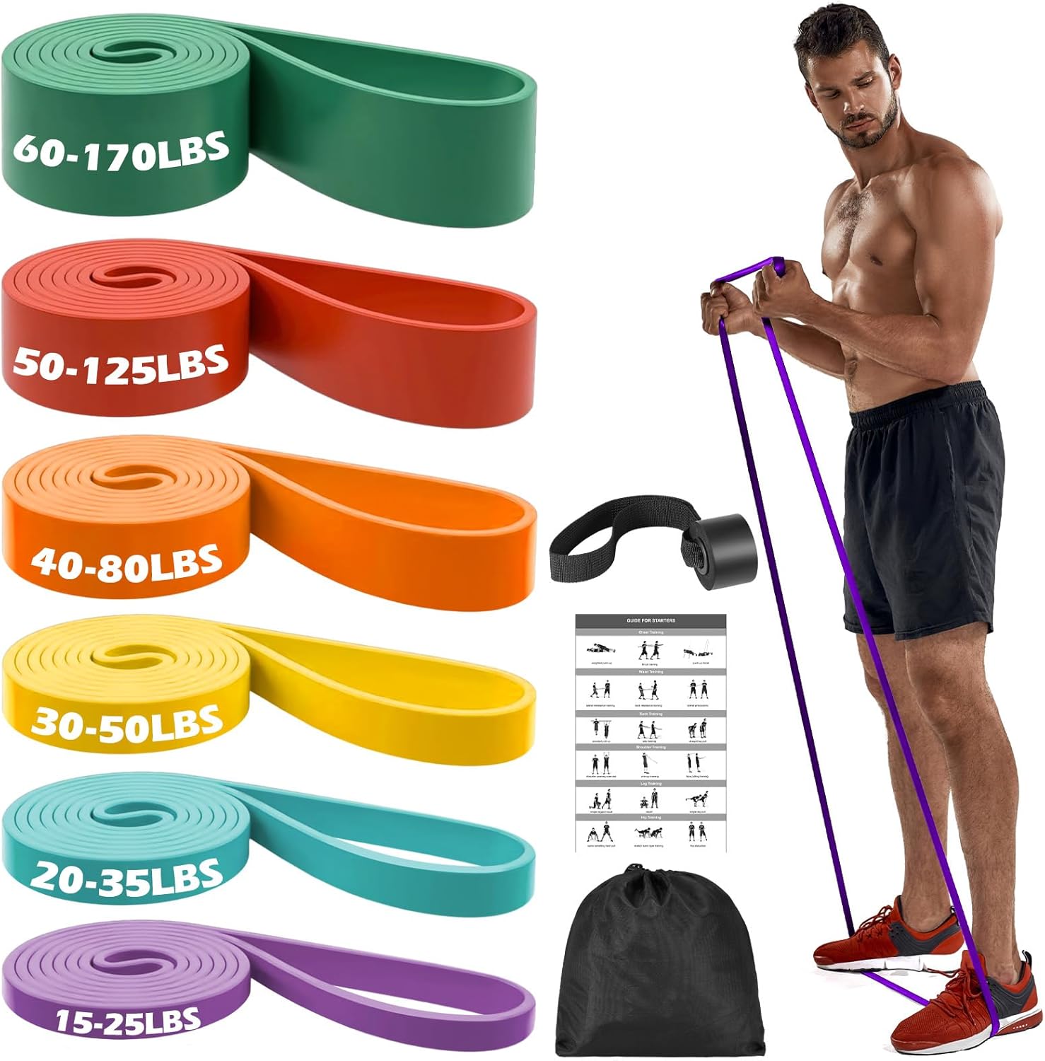 Zacro Widerstandsbänder, Fitnessbänder, Widerstandsbänder, Widerstandsband-Set mit Türanker, Fitnessbänder für Yoga, Pilates, Training, Physiotherapie, Klimmzughilfe, Krafttraining für Männer und