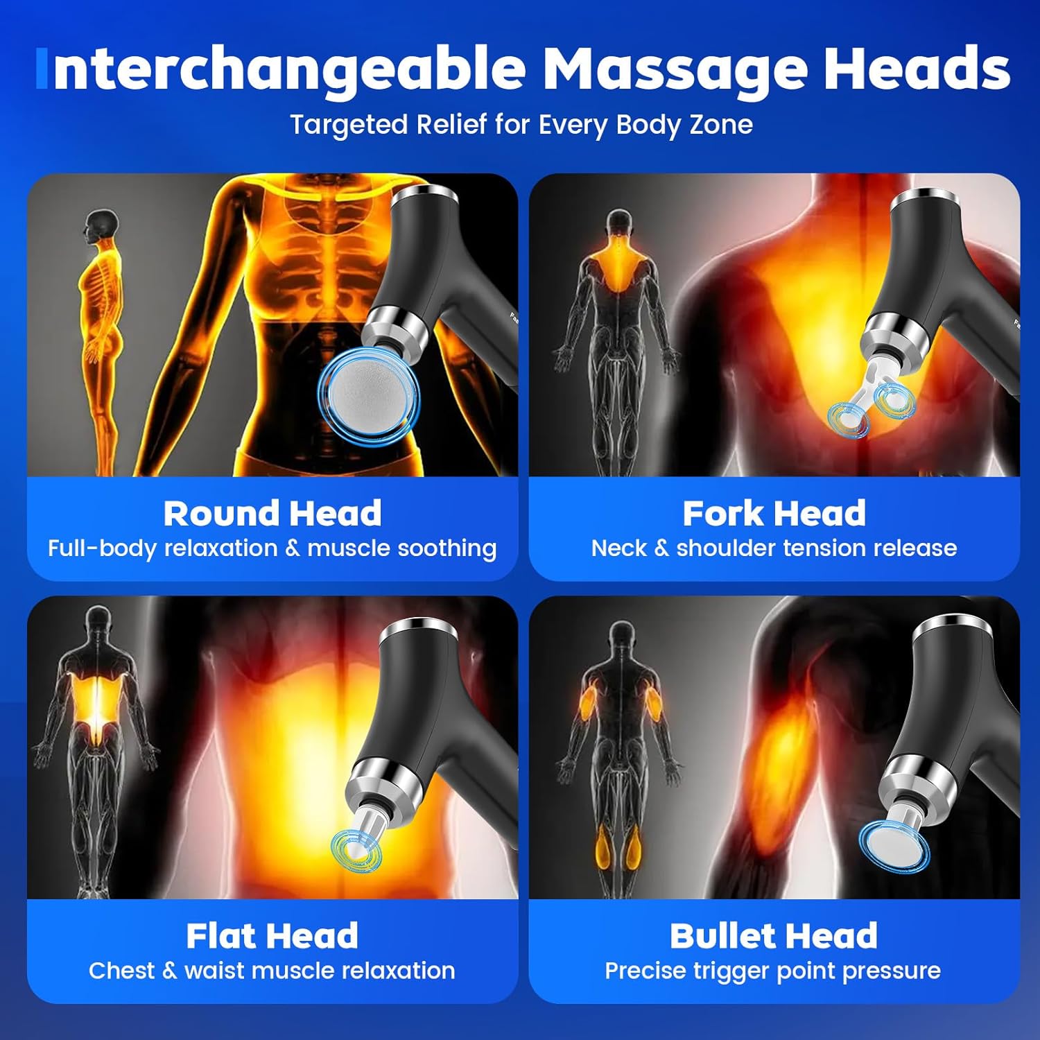 Massagepistole mit verlängertem Verlängerungsgriff, 8 mm Tiefenmassage, 4 Massageaufsätzen und 12 Geschwindigkeitsstufen, tragbares Muskel-, Nacken-, Schulter-, Rücken- und Beinmassagegerät zur Schmerzlinderung – Bild 5