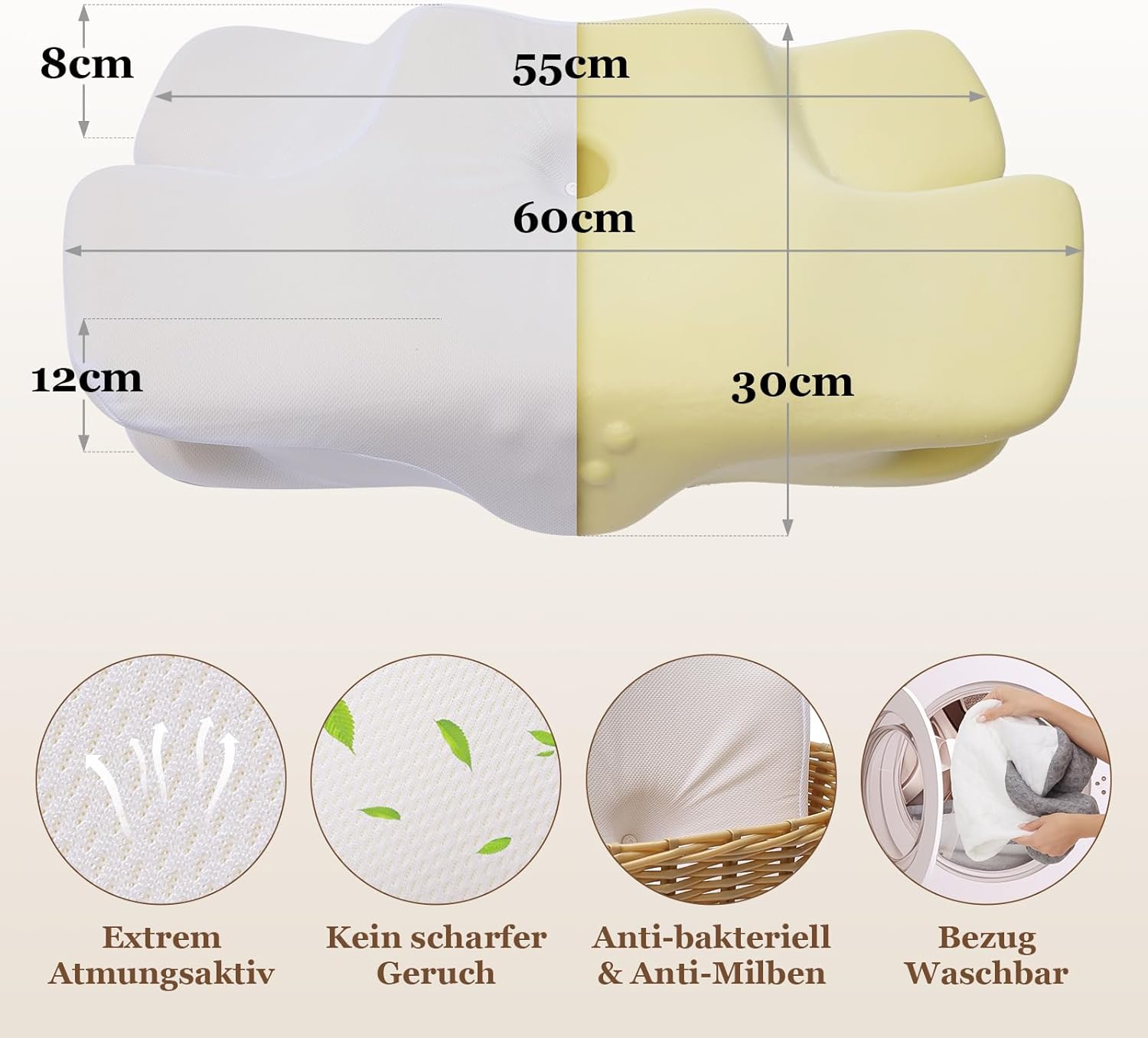 Nackenkissen aus Memory-Schaum – orthopädisches Kissen für Nacken und Schulter, ergonomisch und druckentlastend, perfekt für Rücken-, Seiten- und Bauchschläfer – Bild 7
