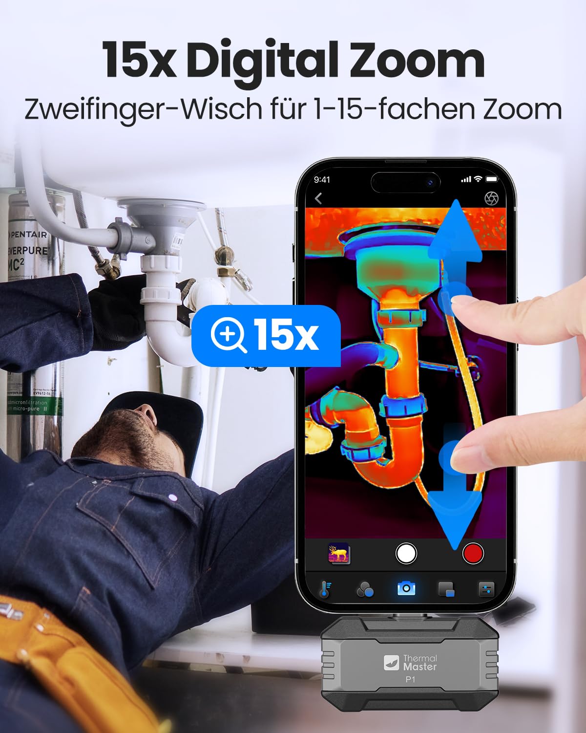 Wärmebildkamera Thermal Master P1 für iPhone 15/16 und Android, Infrarotkamera, Wärmebildkameras mit X³ IR-Auflösung, 320 x 240, -20 °C bis 600 °C, Hausinspektion, 15-facher Zoom – Bild 5