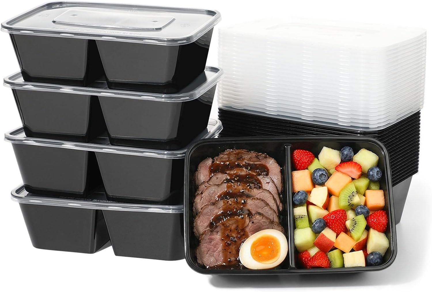 25 Stück Meal-Prep-Boxen, 2 Fächer, 750 ml Mealprep-Behälter mit Deckel, Mikrowellengeschirr, Kunststoff, wiederverwendbar, luftdicht, für Lebensmittel zum Mittagessen, Fitness