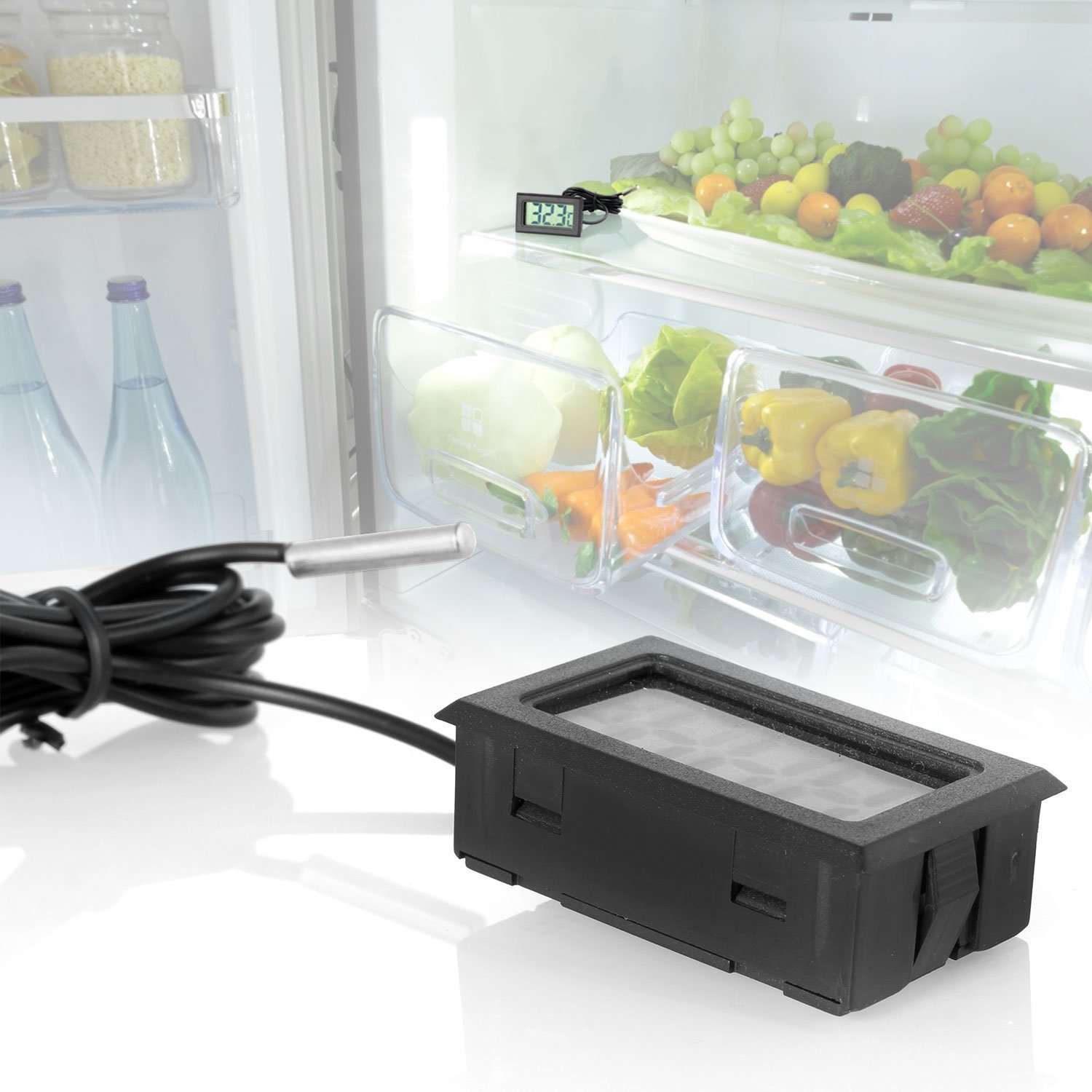 ARCELI Digitales LCD-Thermometer, Temperaturüberwachung mit externer Sonde für Kühlschrank, Gefrierschrank, Kühlschrank, Aquarium – Schwarz – Bild 5