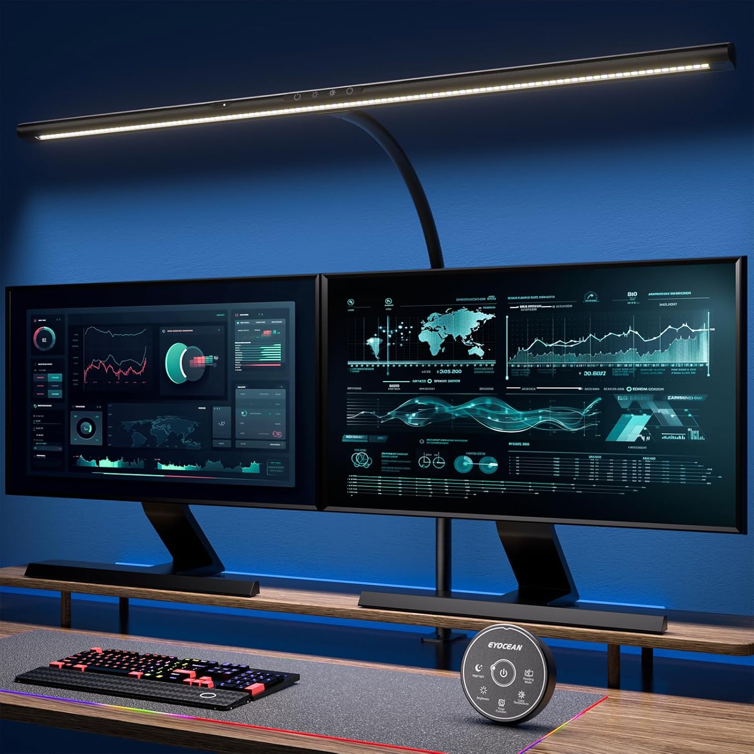 EYOCEAN LED-Schreibtischlampe mit Gestensteuerung und Fernbedienung, 24 W 80 cm klemmbare dimmbare Monitorlampe, Tageslichtlampe für Arbeiter im Büro, Leser, Architekten, Schneider