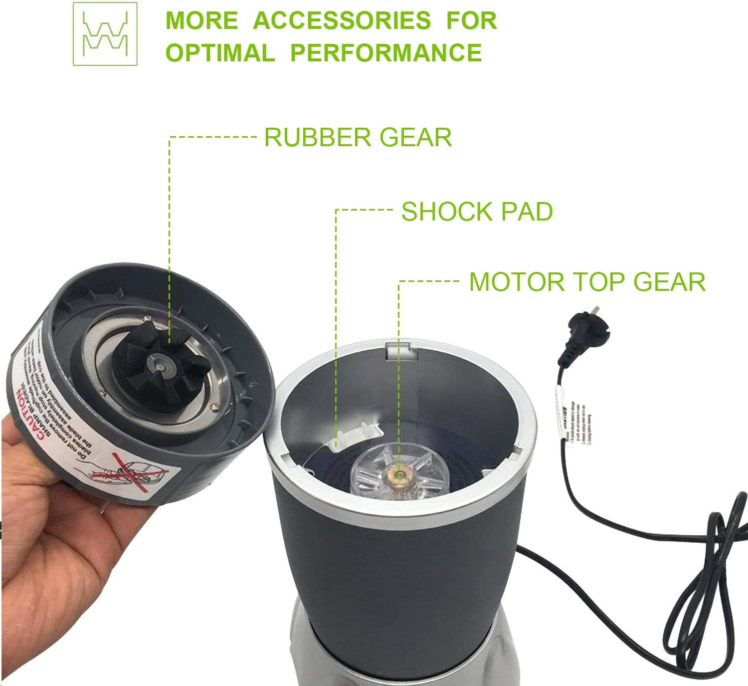 14-teilige Mixer-Ersatzteile, Absaugklinge und Becher für die NutriBullet 600w- und 900w-Serie, einschließlich Stoßdämpfer und Getriebe (1 Messer + 3 Becher + 1 Deckel) – Bild 7