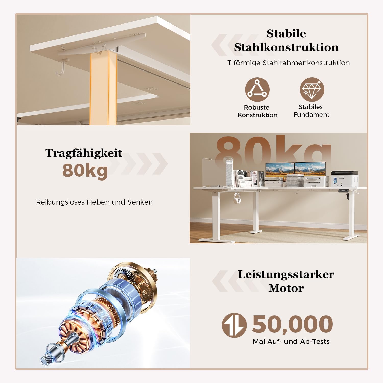 Klicelor L-förmiger elektrischer Schreibtisch, höhenverstellbar, 190 x 155 cm, L-förmiger Stehschreibtisch mit 3 Memory-Funktionen und Antikollisionstechnologie, ergonomischer Computertisch, weiß – Bild 5