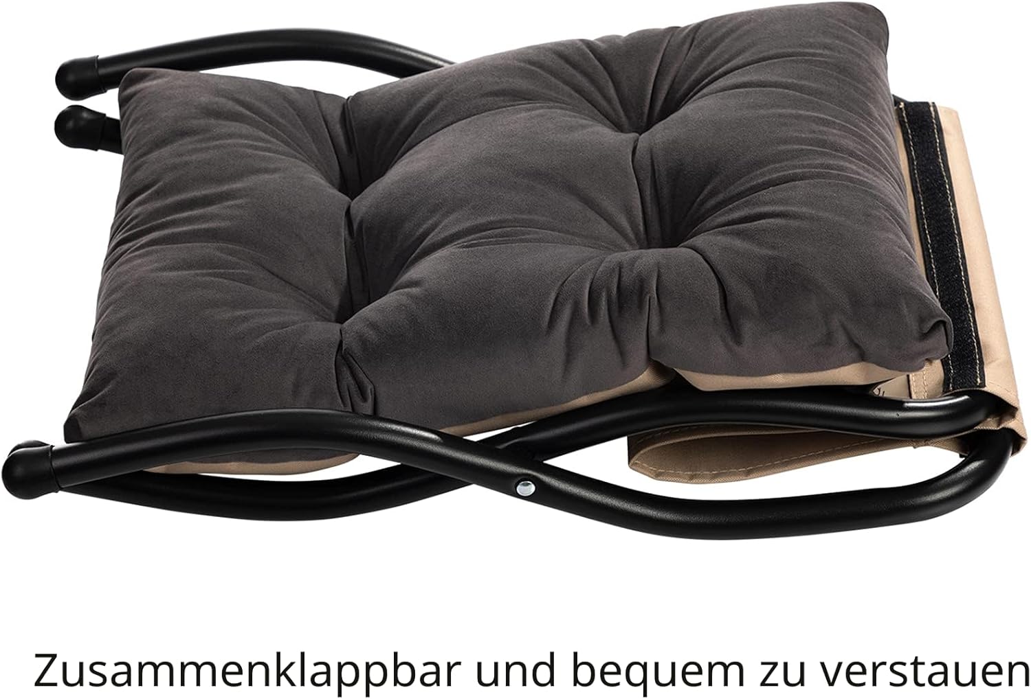 HollyHOME Fußhocker, faltbar, Fußstütze, Fußstütze, faltbarer Hocker mit Metallbeinen, Fußhocker mit abnehmbarem, gepolstertem Sitz, Samt, für drinnen und draußen, dunkelgrau – Bild 5