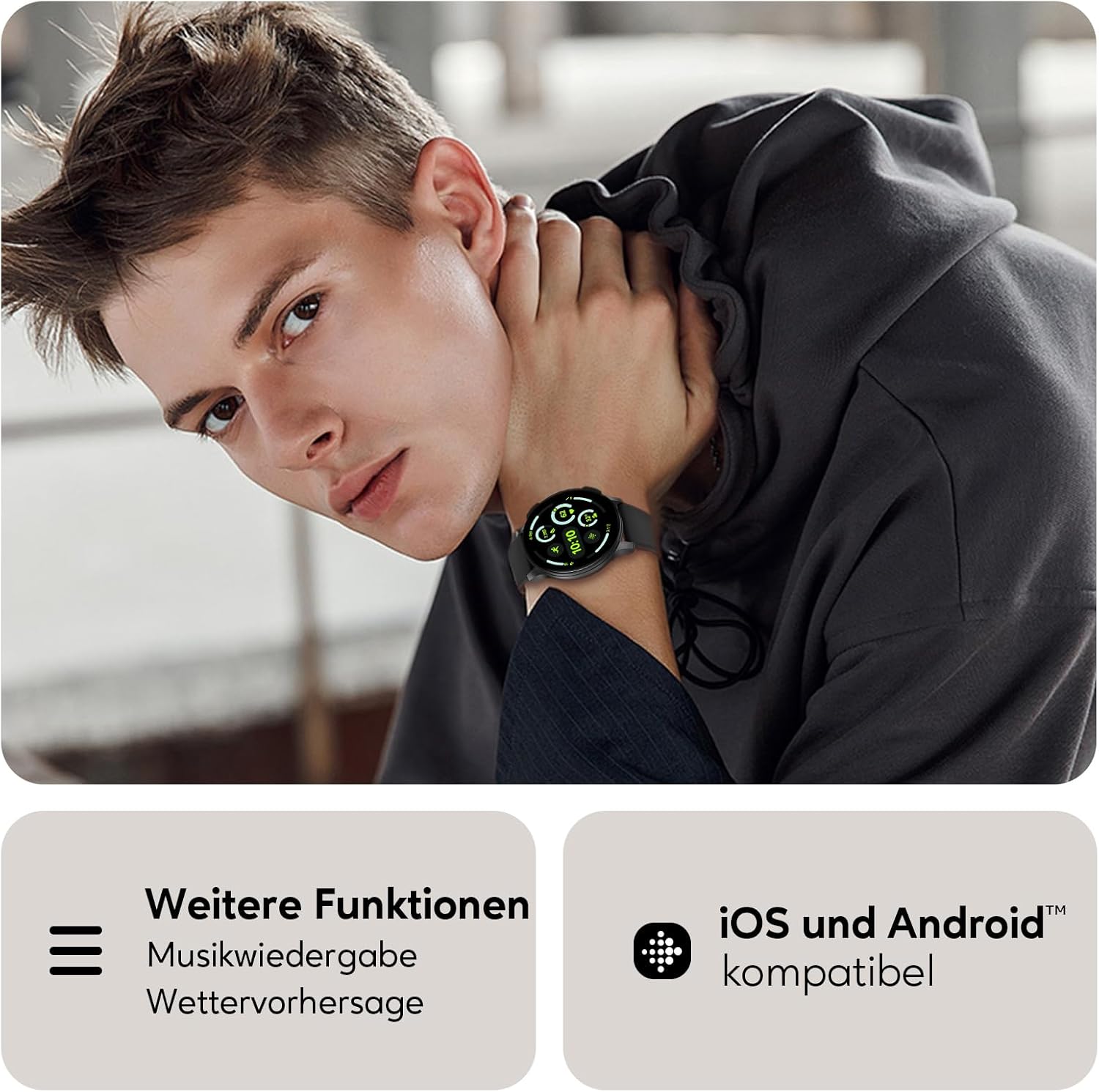 Smartwatch Damen Herren 1,38 Zoll HD-Display Smartwatch mit Bluetooth-Anrufen, Fitness-Tracker mit Herzfrequenz-SpO2-Schlafmonitor Schrittzähler IP68 wasserdichte Fitnessuhr für Android iOS Schwarz – Bild 7