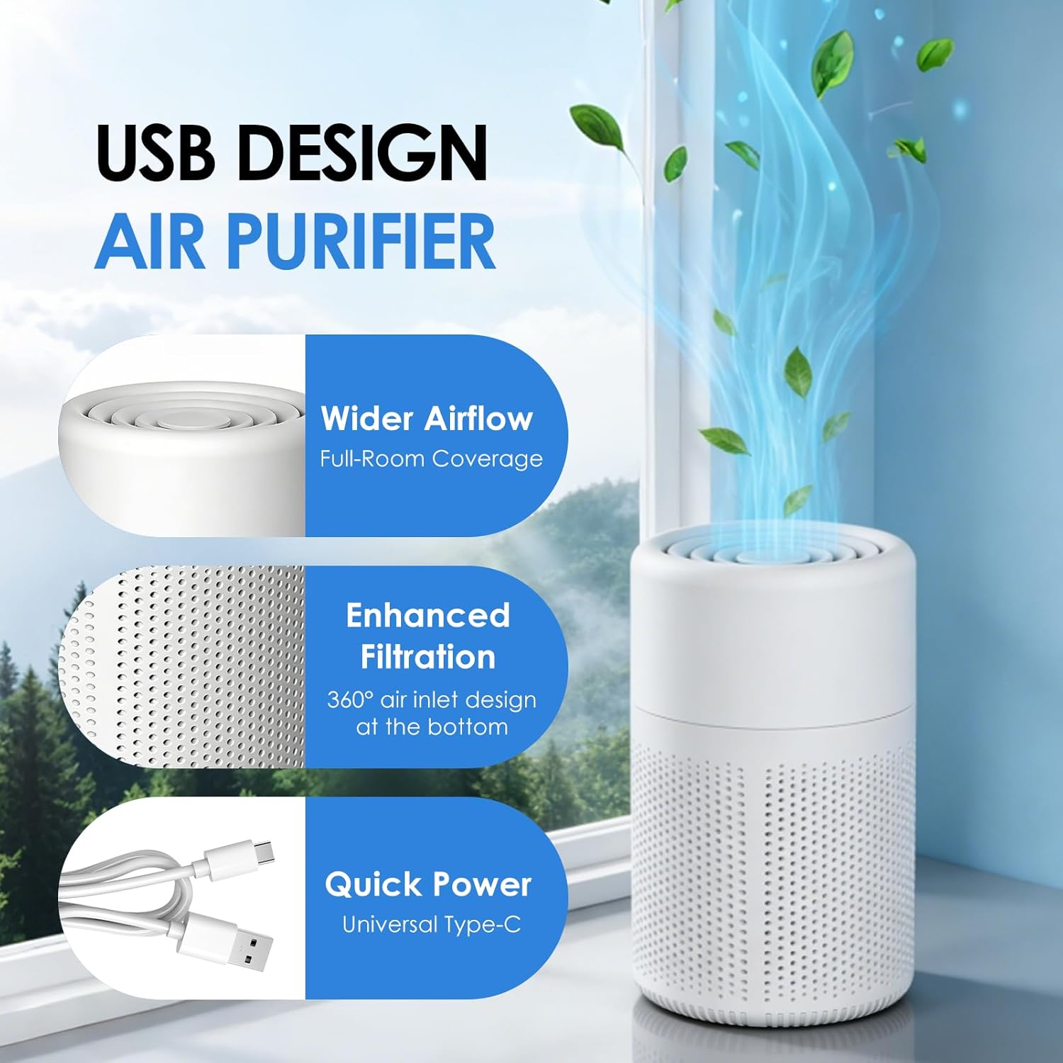 Luftreiniger mit Aktivkohlefilter & H13 HEPA Filter,37dB Ultra Leise Luftreiniger gegen Rauch & Haushaltsgerüche,Staub,Pollen und Tierhaare,Tragbar mit Aromatherapie,für Büro Schlafzimmer bis 20m² – Bild 2
