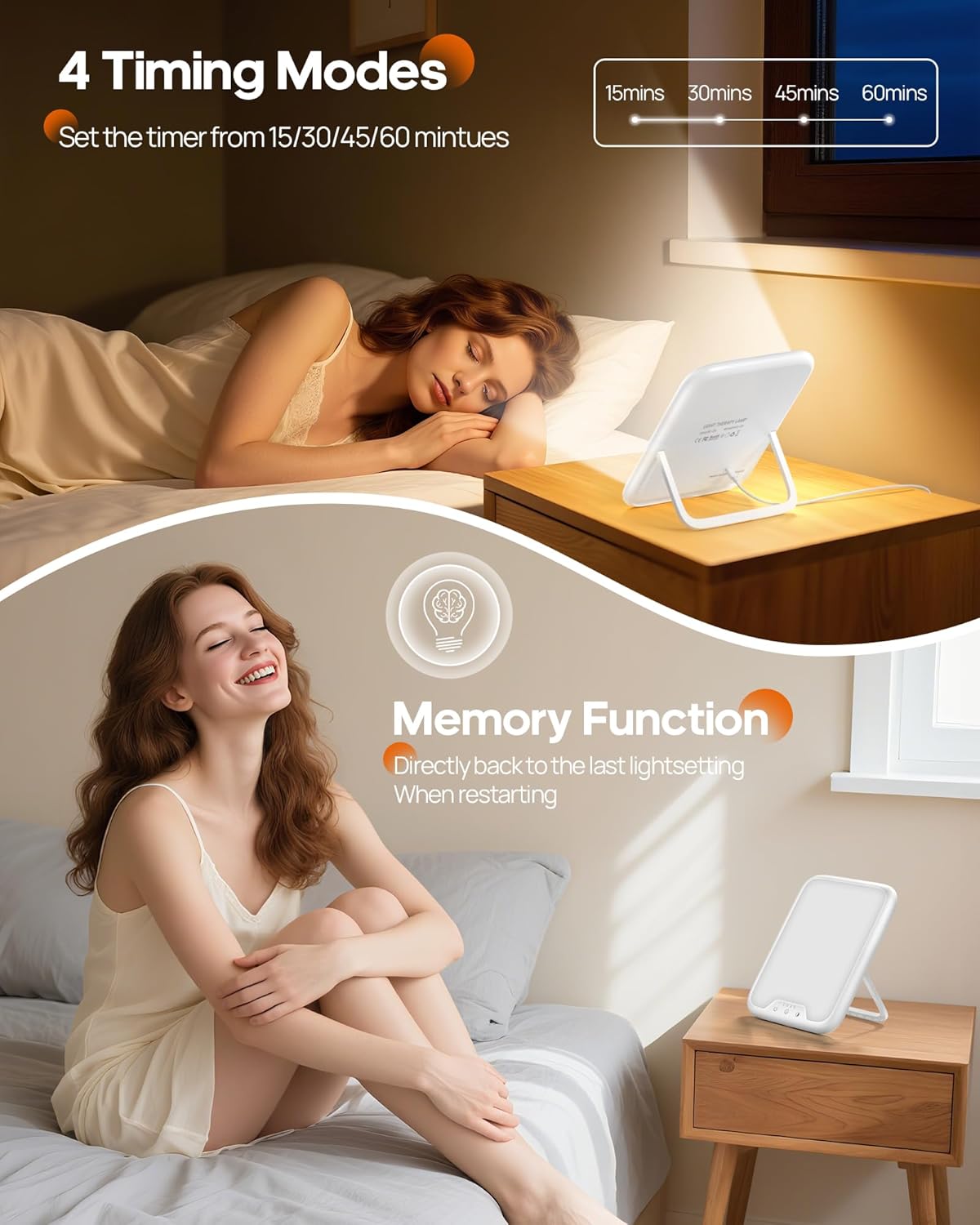 AJVV Tageslichtlampe, 10000 Lux Lichttherapielampe gegen Depressionen, Sonnenlichtlampe mit 3 Farbtemperaturen, kontinuierliche Helligkeit, 4 Timer-Einstellungen, LED-Technologie, Sonnenlichtlampe für gute Laune – Bild 4
