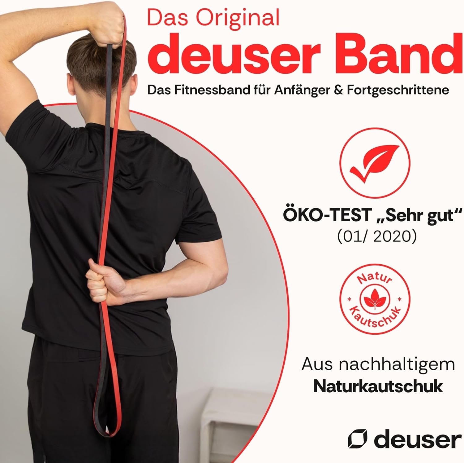 Deuser Band Original Resistance Band, Gymnastikband aus Naturkautschuk, vegan, rutschfest, Made in Germany, Fitnessbänder für Krafttraining, Fitness, Yoga – Bild 2