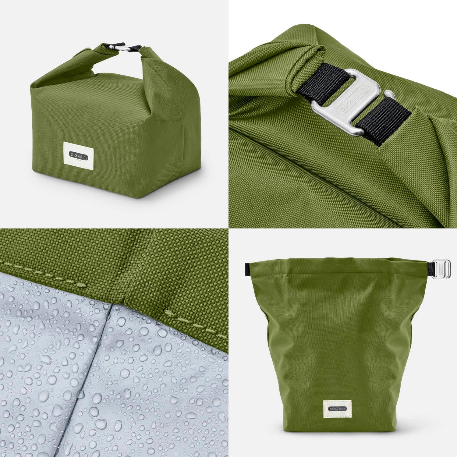 BLACK + BLUM Isolierte Lunchtasche 6,7 L Moos, 100 % auslaufsicher dank Rolltop, faltbare Lunchtasche aus recyceltem Kunststoff, wasserabweisend, kleine Kühltasche für Meal Prep, Büro, Schule – Bild 3